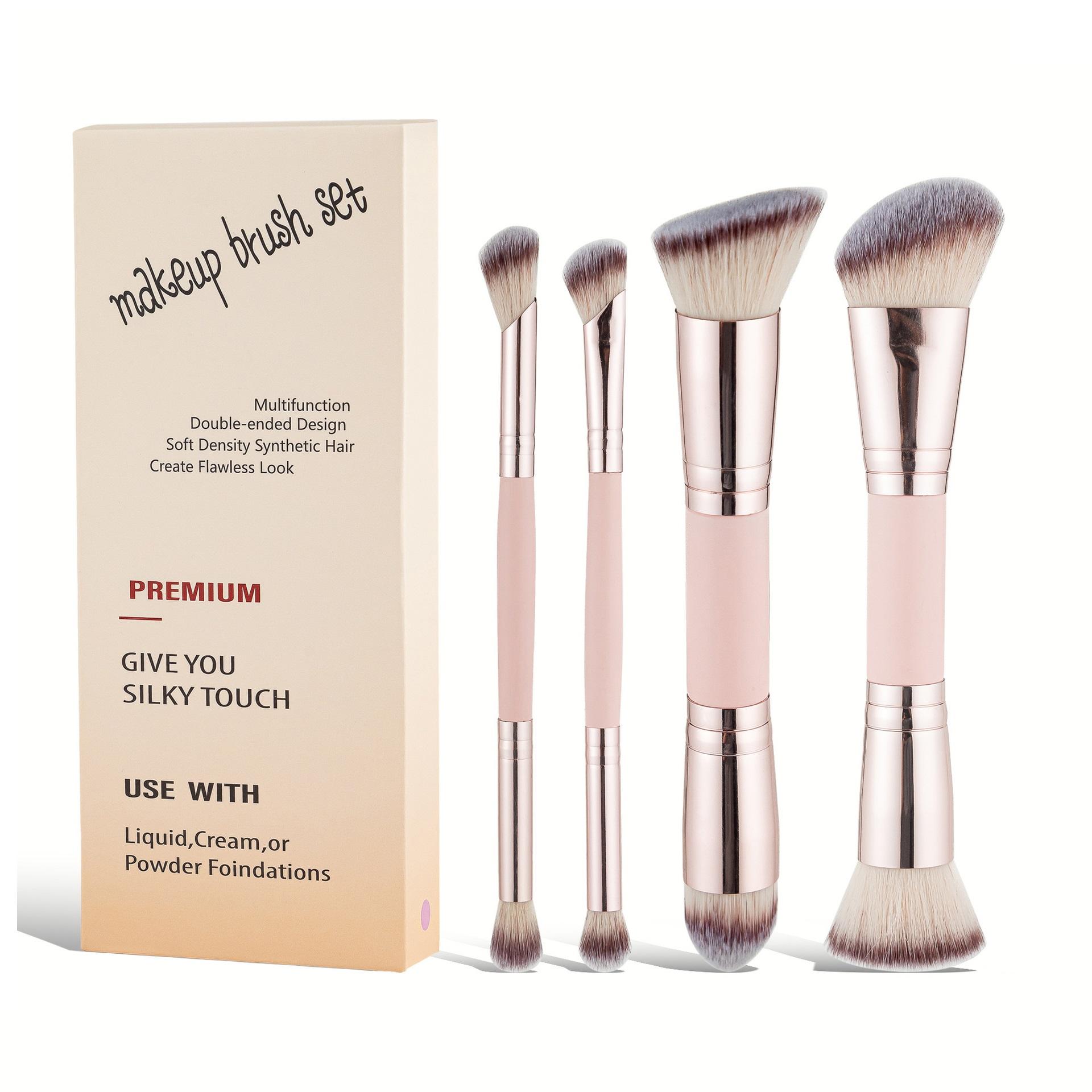Multifunctional Twin-headed Makeup Brush Set (4 Pcs), Premium Synthetic Bristles Suitable for Liquid/Cream/Powder Foundations, Silky Touch for Flawless Makeup, Travel-friendly Makeup Tool, Soft Cosmetic Brushes, Ideal Gift for Women & Girls