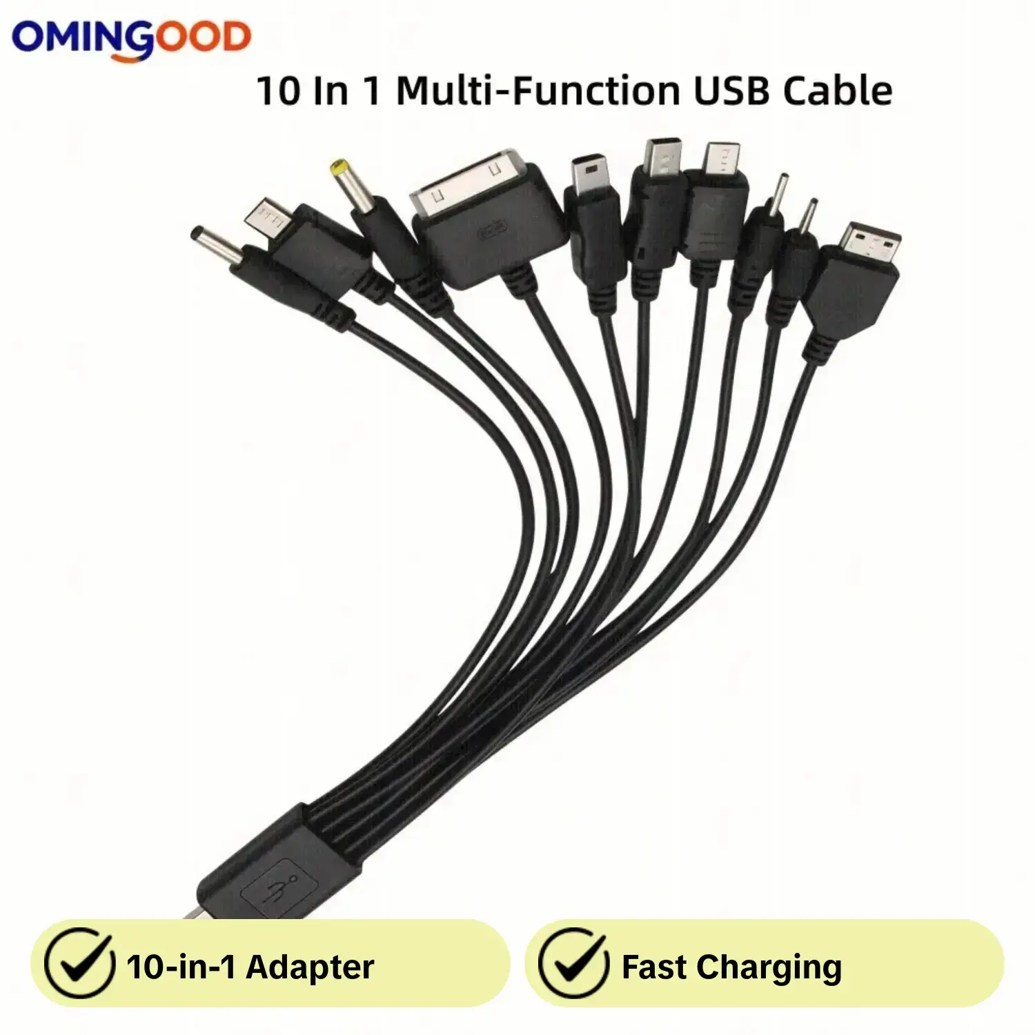 Universal USB Multi Plug Charger Cable 10-In-1 for Smartphone Cellphone Electronic Samsung Xiaomi Huawei Google Oppo Vivo, Durable Fast Charging USB C Compatible Data Sync Cable