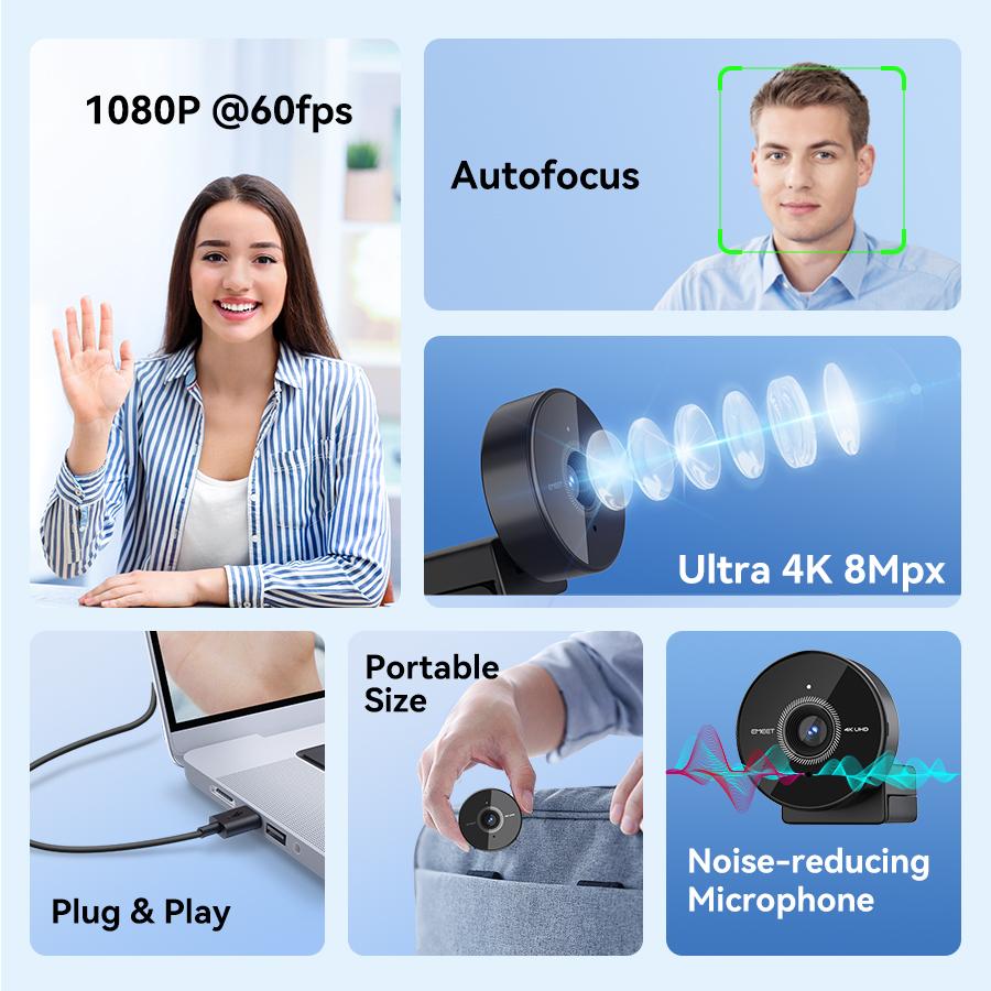 EMEET C950 4K Webcam for PC - PC Accessories with Microphone, Physical Privacy Cover, 70° FOV, Automatic Plug&Play for Live Streaming Equipment, Video Calls, Home Office