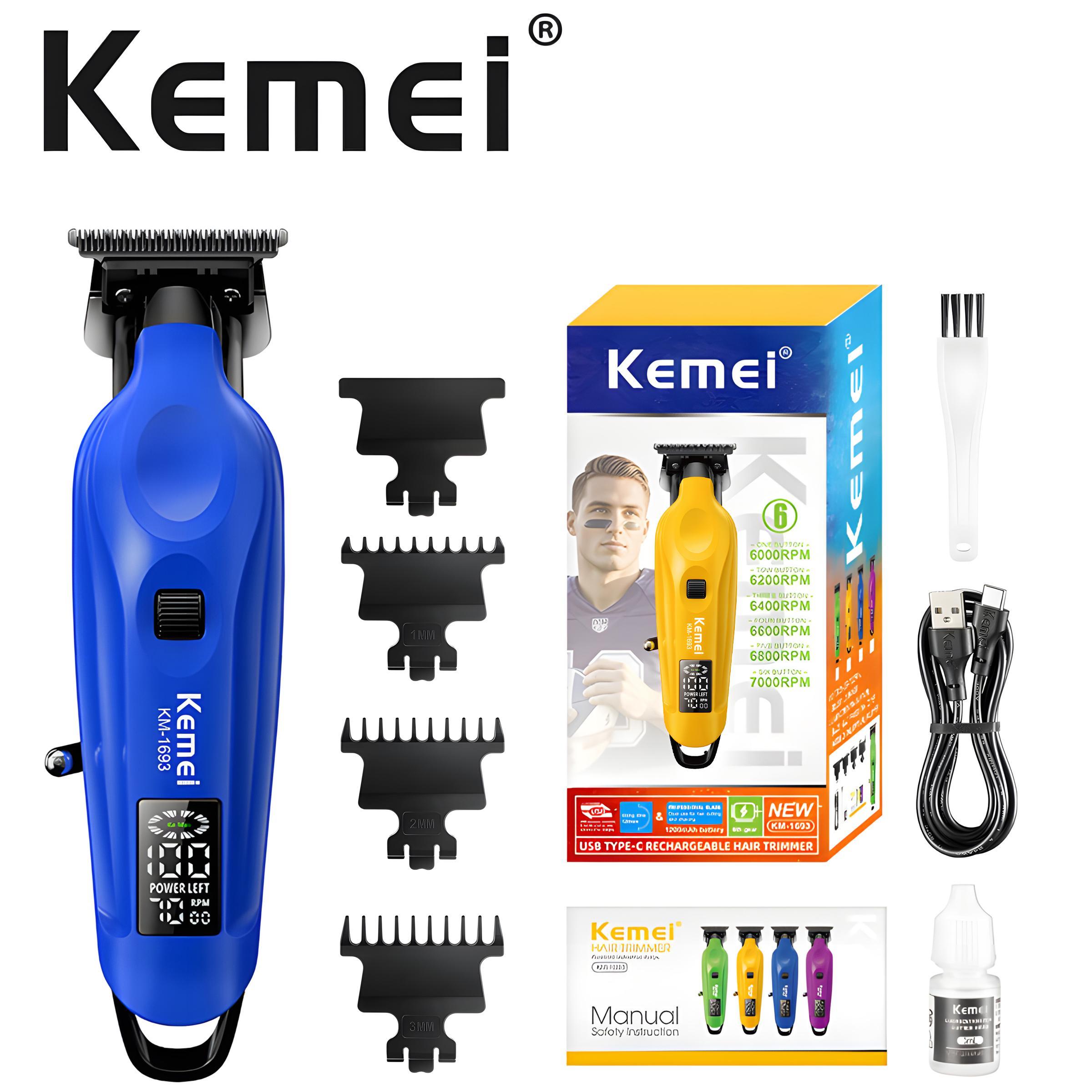 Kemei Km-1693 Men's Professional Hair Trimmer, USB Charging, 7000rpm High Precision Clipper, 1200mah Battery, Speed Adjustment