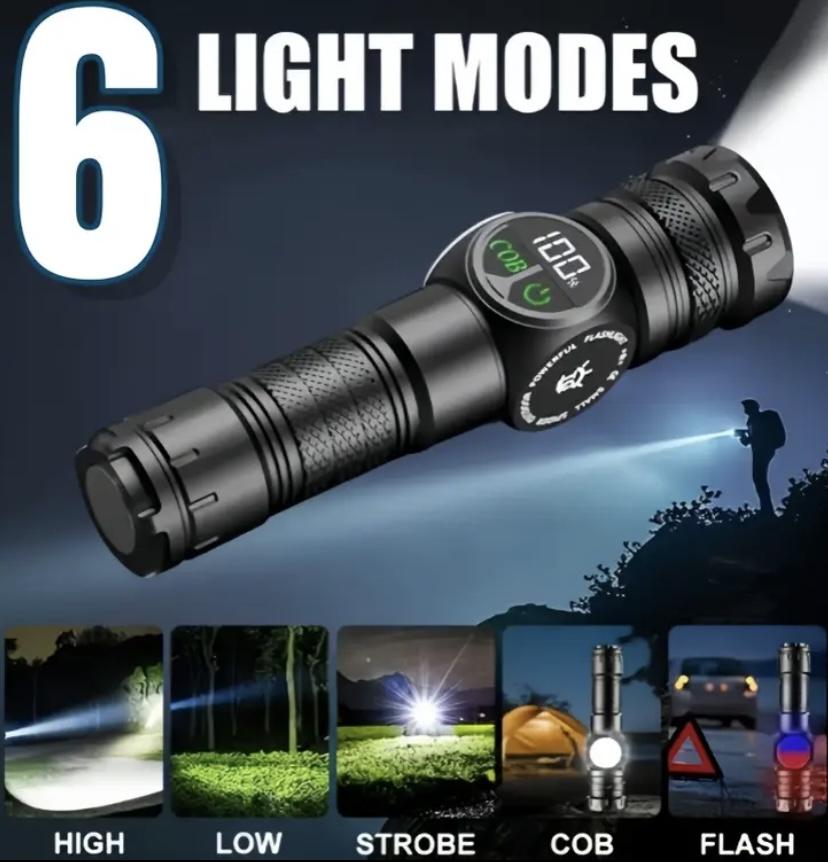Rechargeable Pocket Flashlight, USB Rechargeable Flashlight, Five Modes LED High Lumen Light, Ultra Bright Lamp with Strap, Ideal for Emergencies, Camping, Hiking, Portable Flashlights