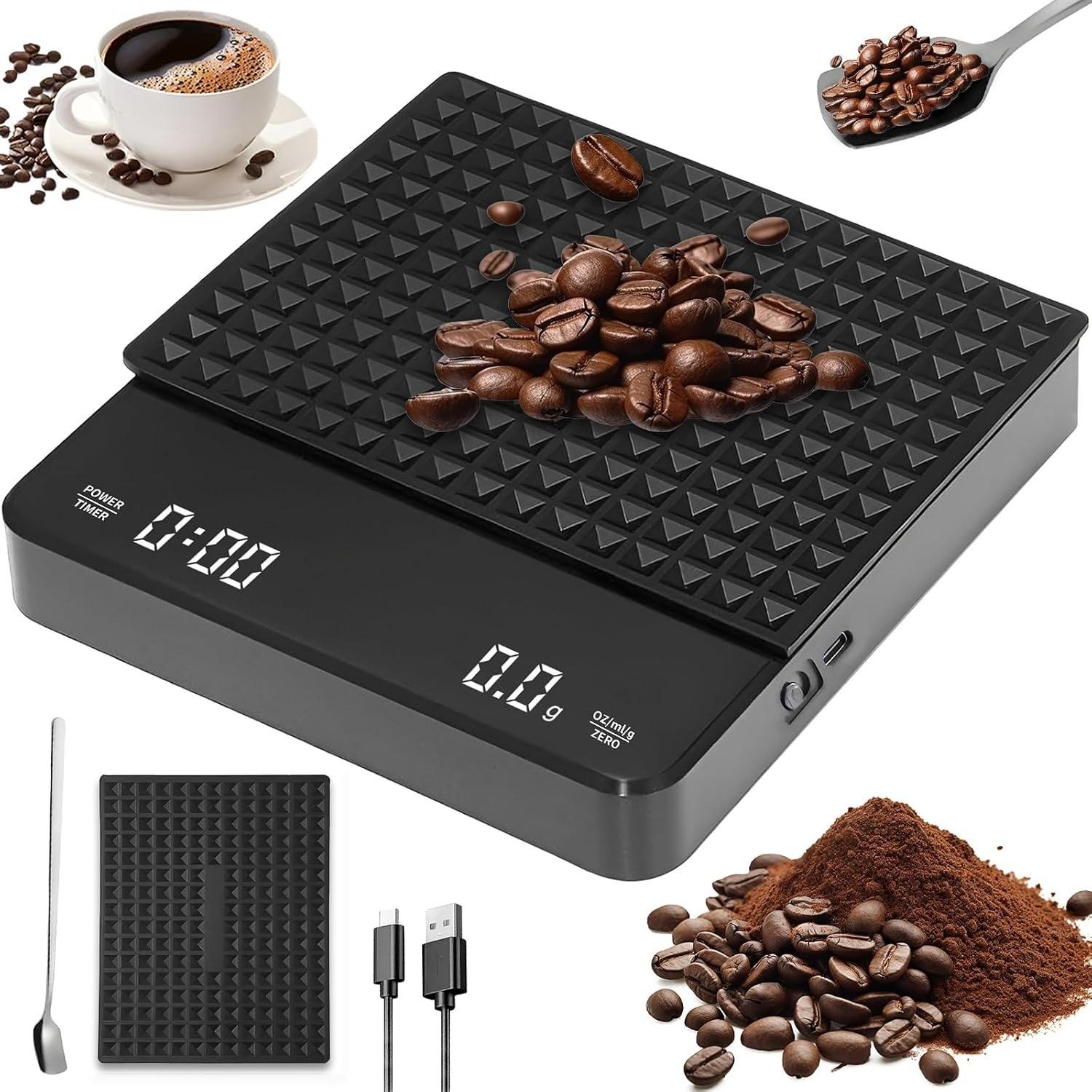 Digital Kitchen Scale, Rechargeable Coffee Scale, High Precision Food Scale, Timer Included, Measures Grams, Ounces, Milliliters, Christmas Gift