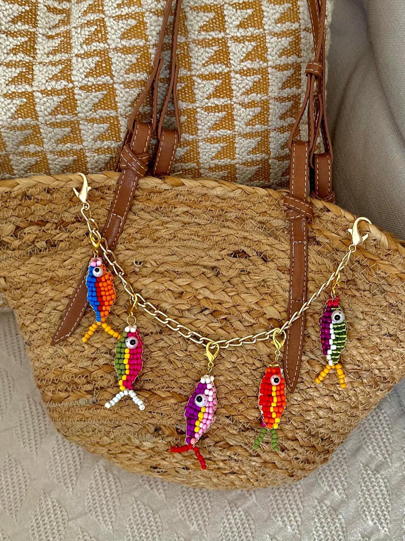 Boho Colorful Beaded Fish Bag Charm Keychain, DIY Multicolor Accessory, Ocean Style Vacation Bag Pendant, European and American Design