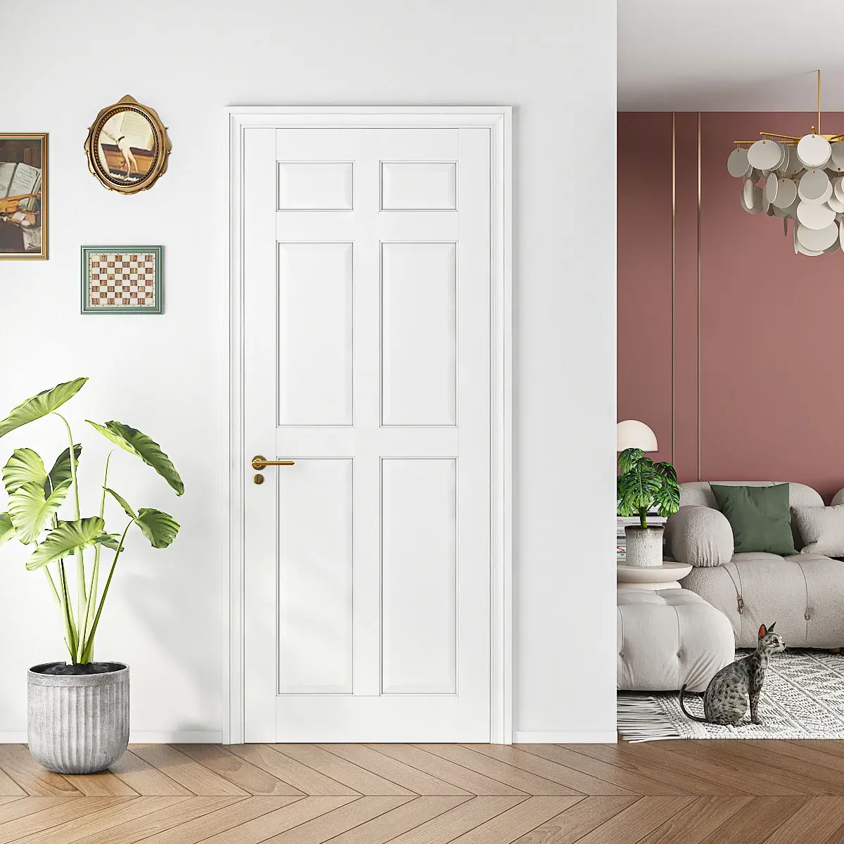 30" X 80" Primed Slab Door 6-Paneled Solid Core Wood Standard Door for Pantry Doors, French Doors, Pocket Doors Without Hardware Kit On-Site