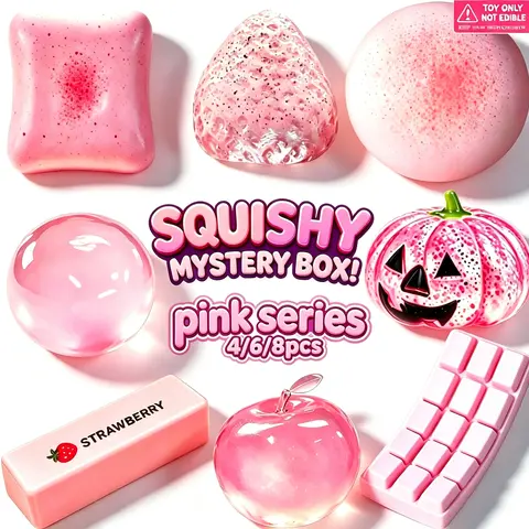4/6/8 Pack Pink Series Glitter Squeeze Stress Relief Toys, Soft Squeeze Squishy, Soft Portable Sensory Fidget Balls, Toast,Butter stick, Big bread, Chocolate Soft Cute Toys, Ideal Birthday & Party Gifts for Kids Adults Anxiety Relief