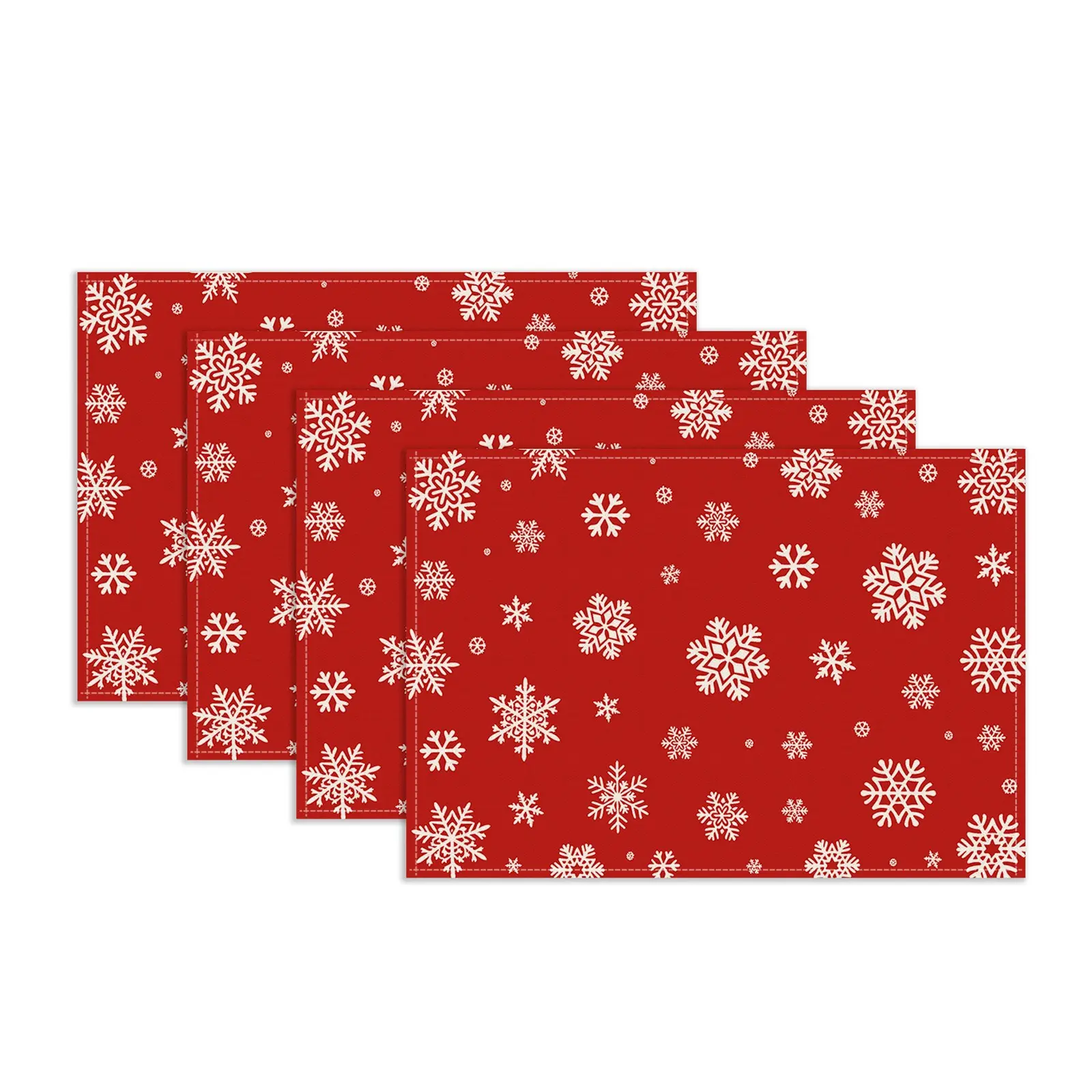 4/5/6/7Pcs Christmas Table Runner & Placemats Set, Classic Red Base White Snowflake Allover Print Heat-Resistant Table Mats, Indoor & Outdoor Festive Tablescape Decor Perfect for Family Holiday Gatherings and Christmas Party Table Styling Decorations