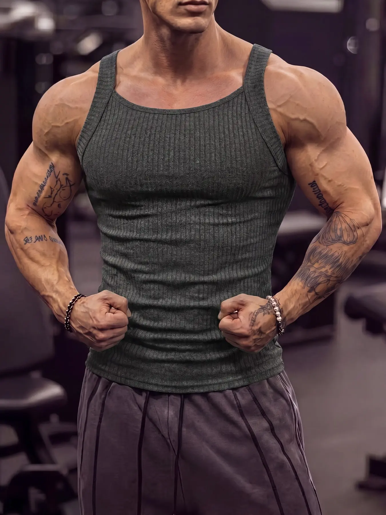 Men's Square Neck Tank Top, Tight Fit Gym Muscle Training Sleeveless Sports Shirt, Comfortable and Durable Design for Active Lifestyle