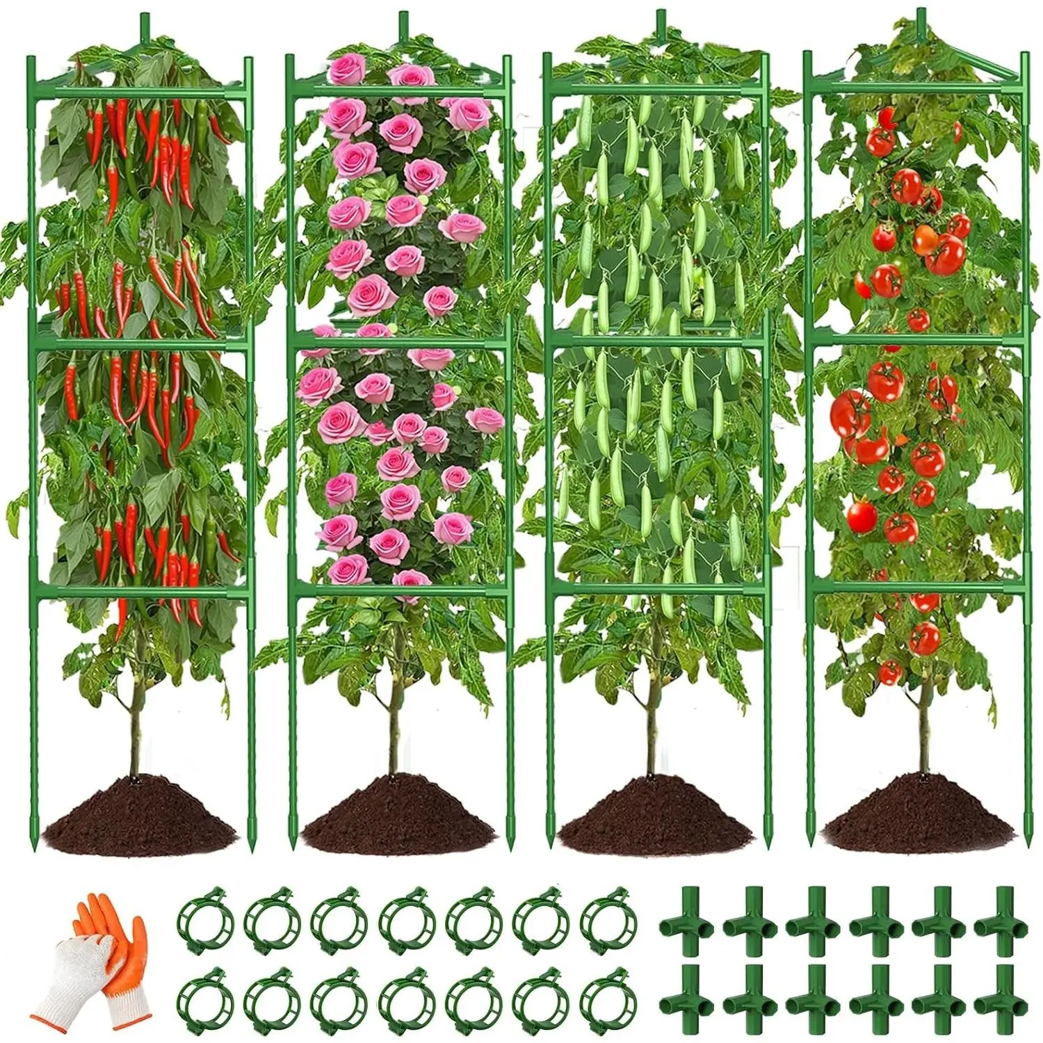 4 Pack Large Tomato Cage for Garden Up to 49" H X 16" W Metal Plant Support Stakes with Clips Triangle Pea Cages Cucumber Trellis for Vegetables Pots Vines Flowers Climbing Plants