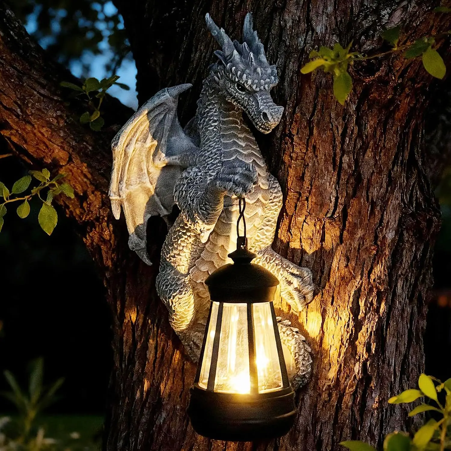 Garden Statues Tree Hugger Dragon - Dragon Statue Solar Light Outdoor Decor | Halloween&Christmas& Day&Birthday Gifts for Grandma Mom Women,Ideas Arts Crafts Patio Wall   Lantern