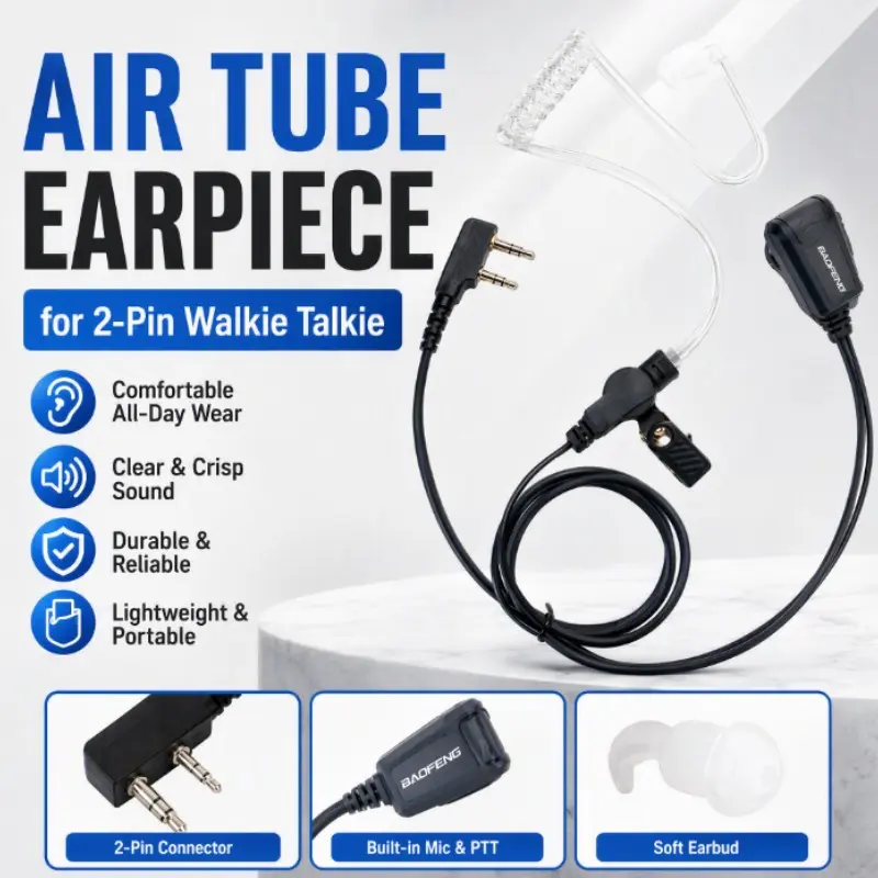 BAOFENG Walkie Talkies Covert Air Acoustic Tube Earpiece with Mic Radio Earpiece for 2-Pin K-Type Walkie-Talkie