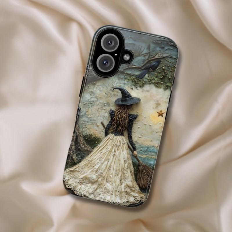 Vintage Witch Magsafe Phone Case, Gothic Halloween Design, Compatible with Apple iPhone 17 16 15 14 13 12 11 Pro Max, Striped Pattern