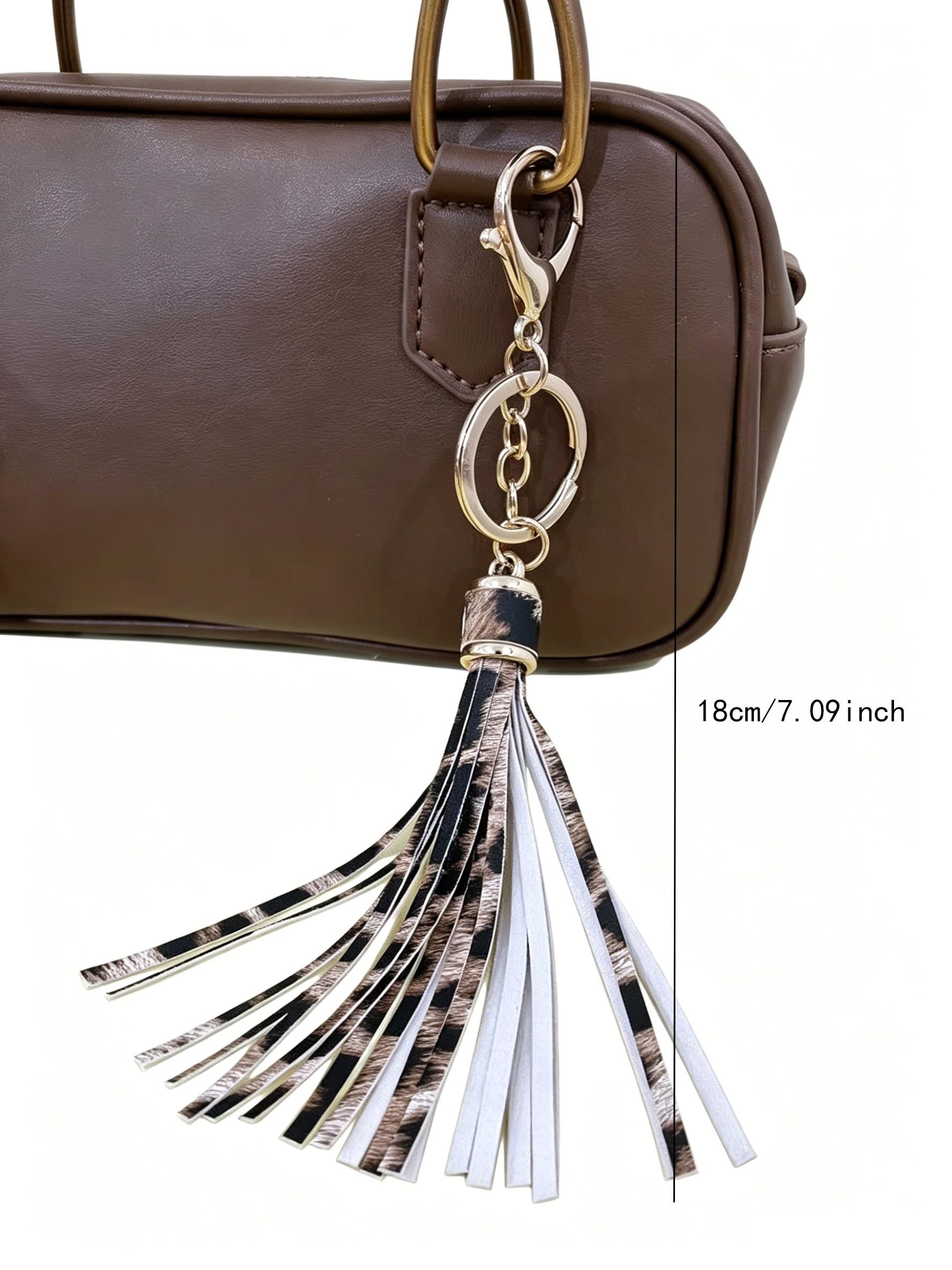 Chinese Knot Fringe Pendant, Boho Style Bag and Phone Chain Accessory, Handmade Leopard Print Keychain, Multi-Function Clip