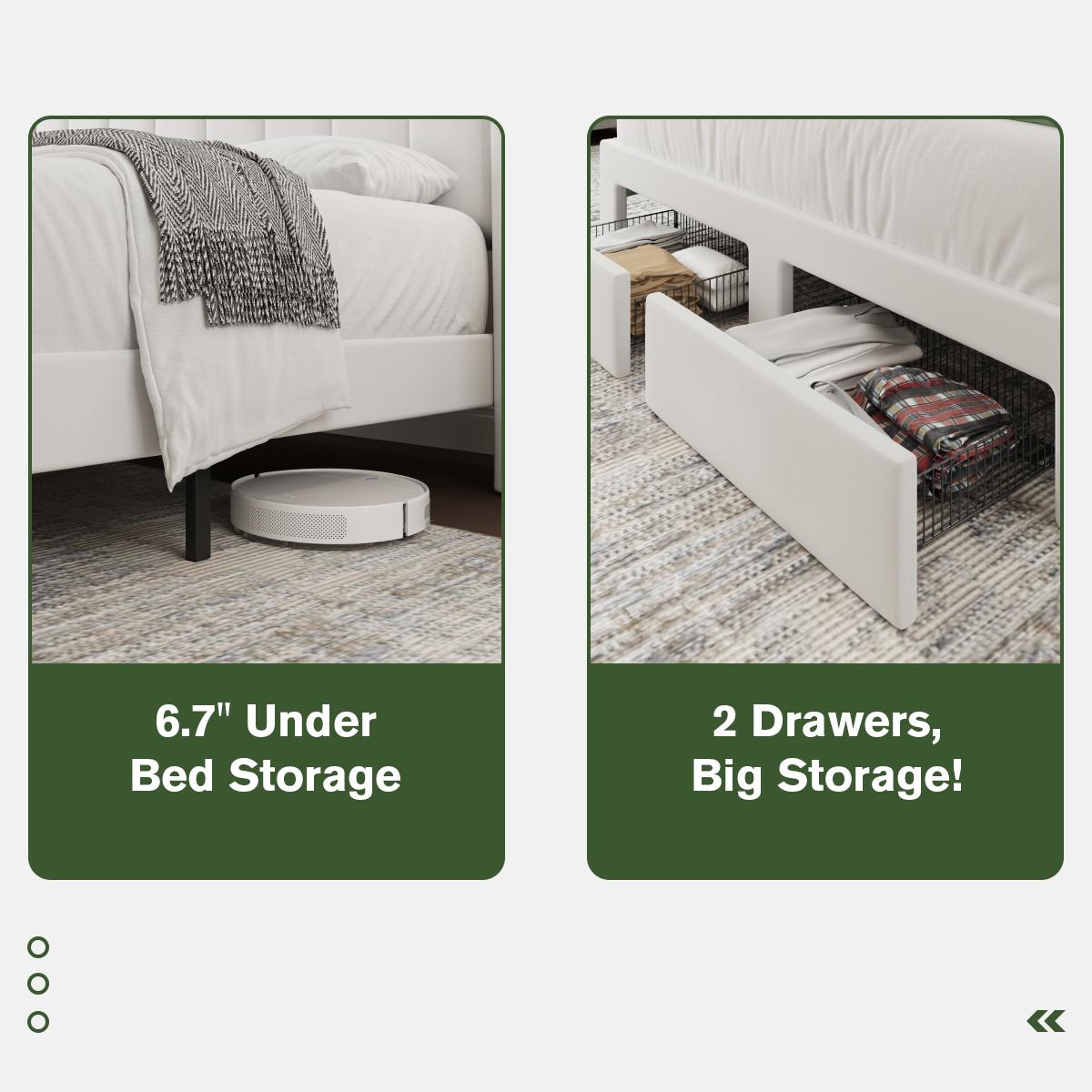 MUTICOR Upholstered Bed Frame with LED Shelf Headboard & 2 Drawers, Linen or Velvet Fabric, Smart Outlets,Full/King/Queen Bed Frame, No Box Spring Needed#TikTokShopBlackFriday #ChristmasGifts