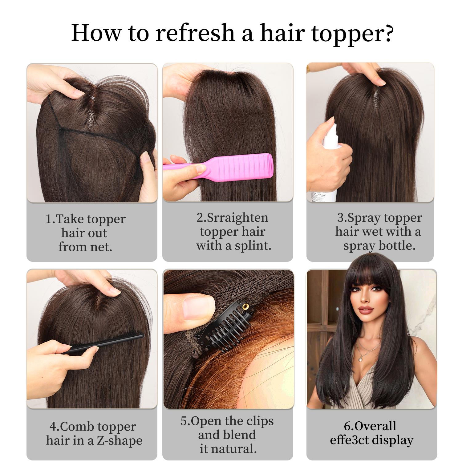 ONLYCUTE Hair Topper with Bangs 18 inch Synthetic Slightly layered Hair Piece No Wig Cap Required Large Hair Piece Natural Invisible hair toppers for Women