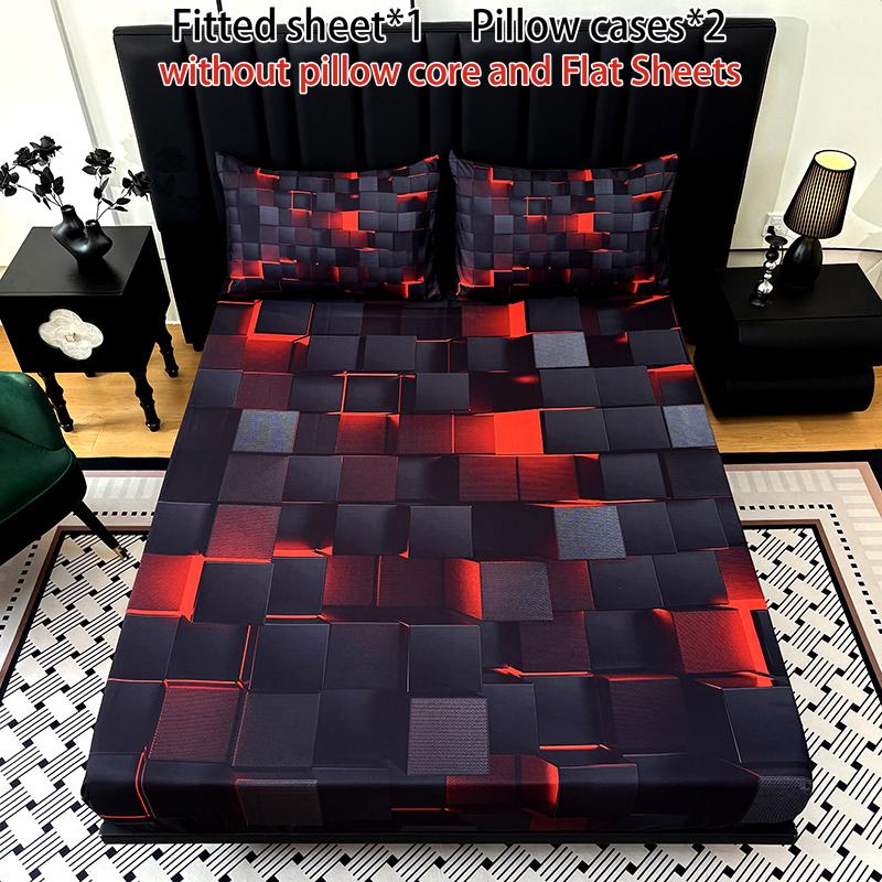 [Weekly Deals] 3-piece multi-pattern fitted sheet set (fitted sheet*1 +Pillow cases*2),deep pocket 15 inches machine washable,low allergenic,high quality mattress protector for bedrooms,dorm rooms,HD printed all-season room decoration Reversible summervib