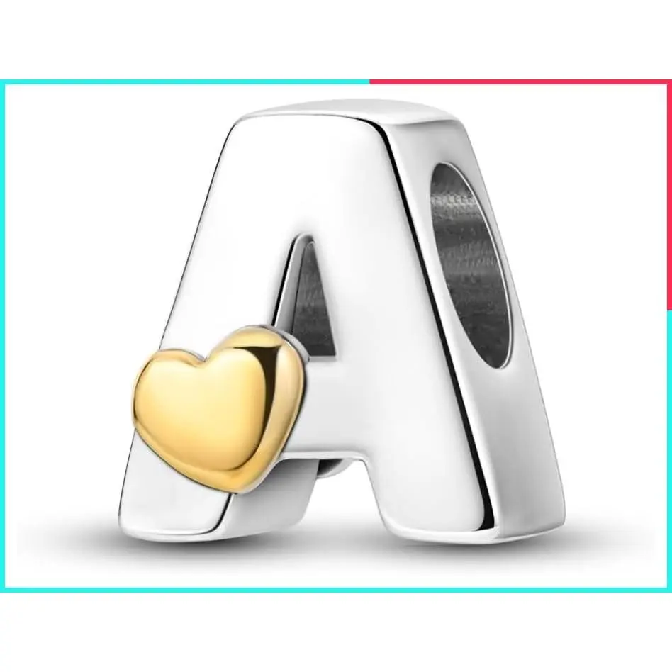 925 Sterling Silver A-Z Alphabet Letter Charms, Heart Initial Gold Pendant Charms for Bracelet Necklace, Jewelry Gift for Women