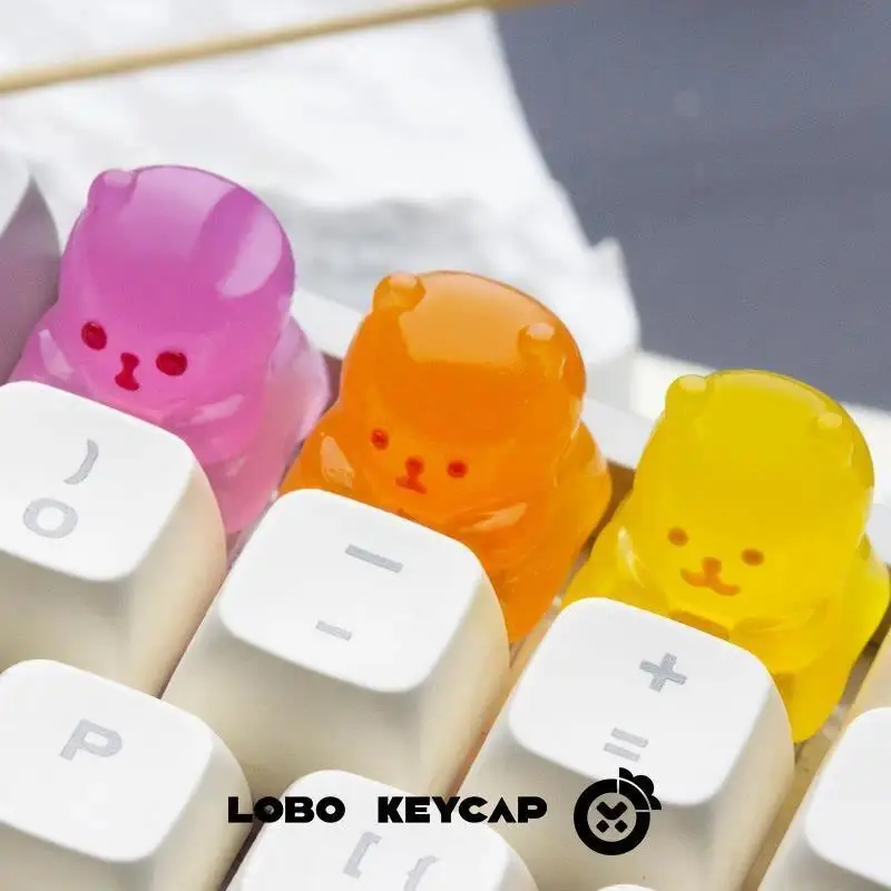 Lobo Keycap Cartoon Little Bear Gummy Translucent Keycap Personalized Resin Art Keycaps Mechanical Keyboards Toy Decoration Gift