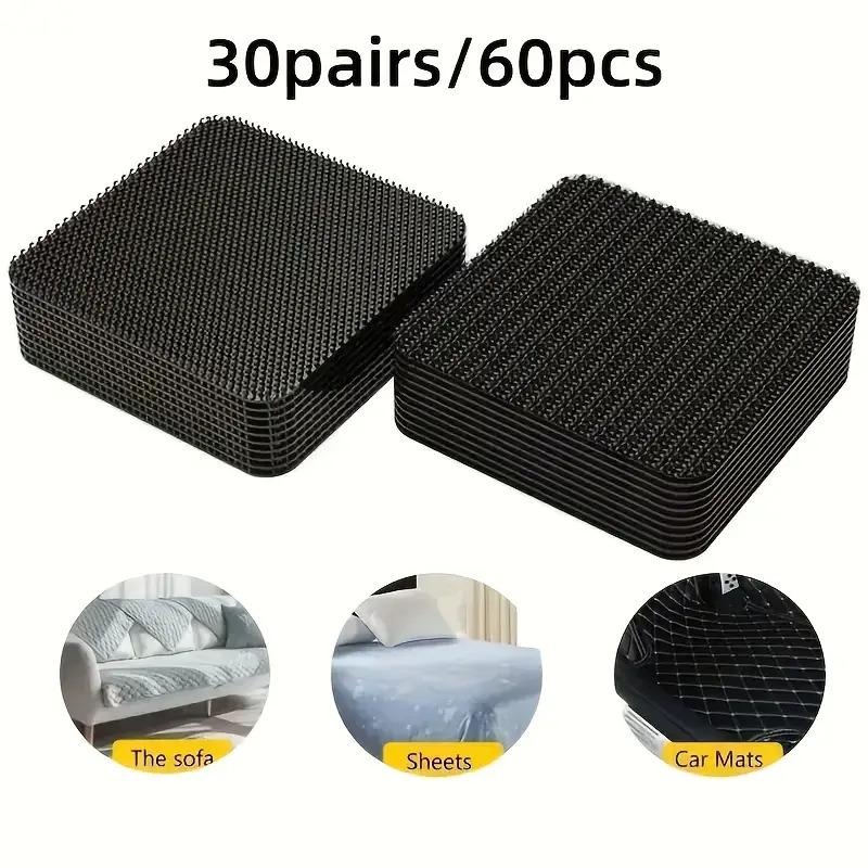 60 Pcs/30 Pairs Strong Adhesive Magic Tape for Sofa Cushion Fixing, Dual-Sided Bed Rug Foot Pad, Non-Slip Invisible Stick