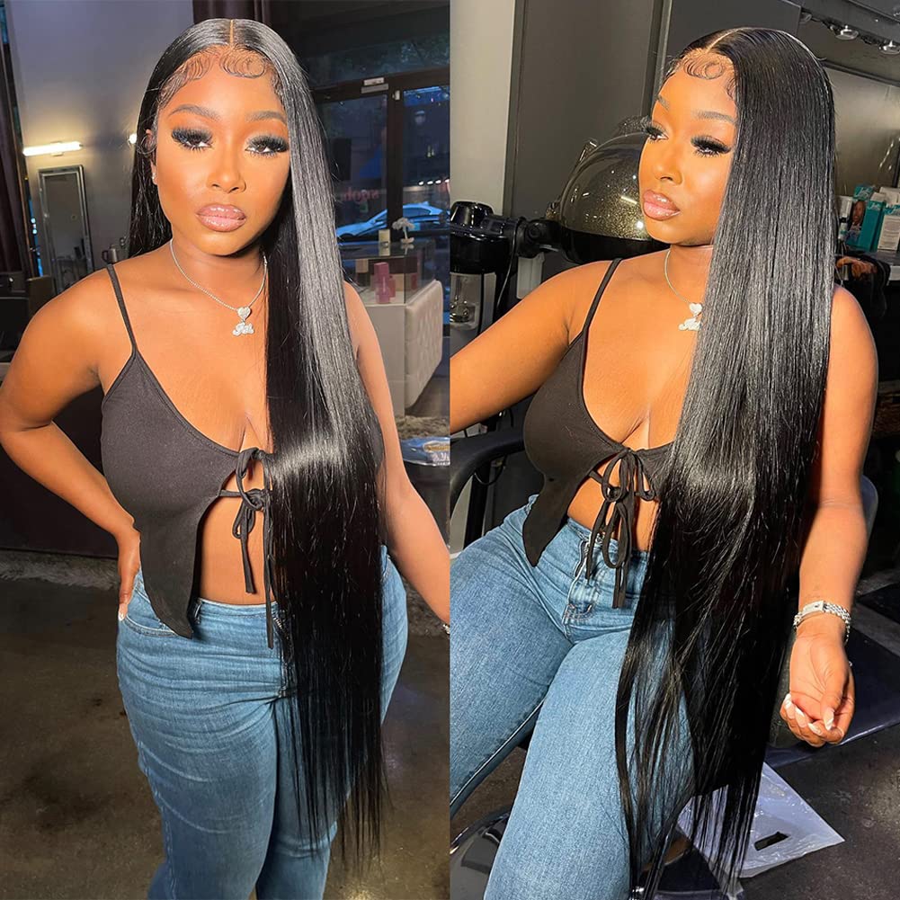 Bling Hair Straight 13x6 Hd Lace Front Wigs Human Hair 180 Density 13x4 Transparent Lace Frontal Wigs with Baby Hair Natural Hairline Long Straight for Black Women Natural Color FallFreshness