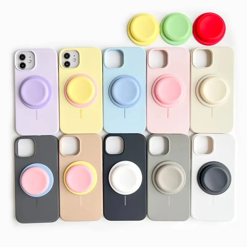 Magnetic Round Silicone Cellphone Grip-Stand Socket, MagSafe-Compatible Mobile Phone Accessory for iPhone 14-17 Series, Smartphone Mount