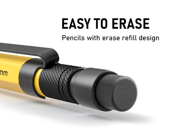 3 Pack 1.3 mm Mechanical Pencils Set with 36 Lead Refill, 3 Eraser - Weatherproof Metal Barrel, Heavy Duty Carpenter Pencil for Outdoor Marking Drafting Drawing Sketching Woodworking - with Case