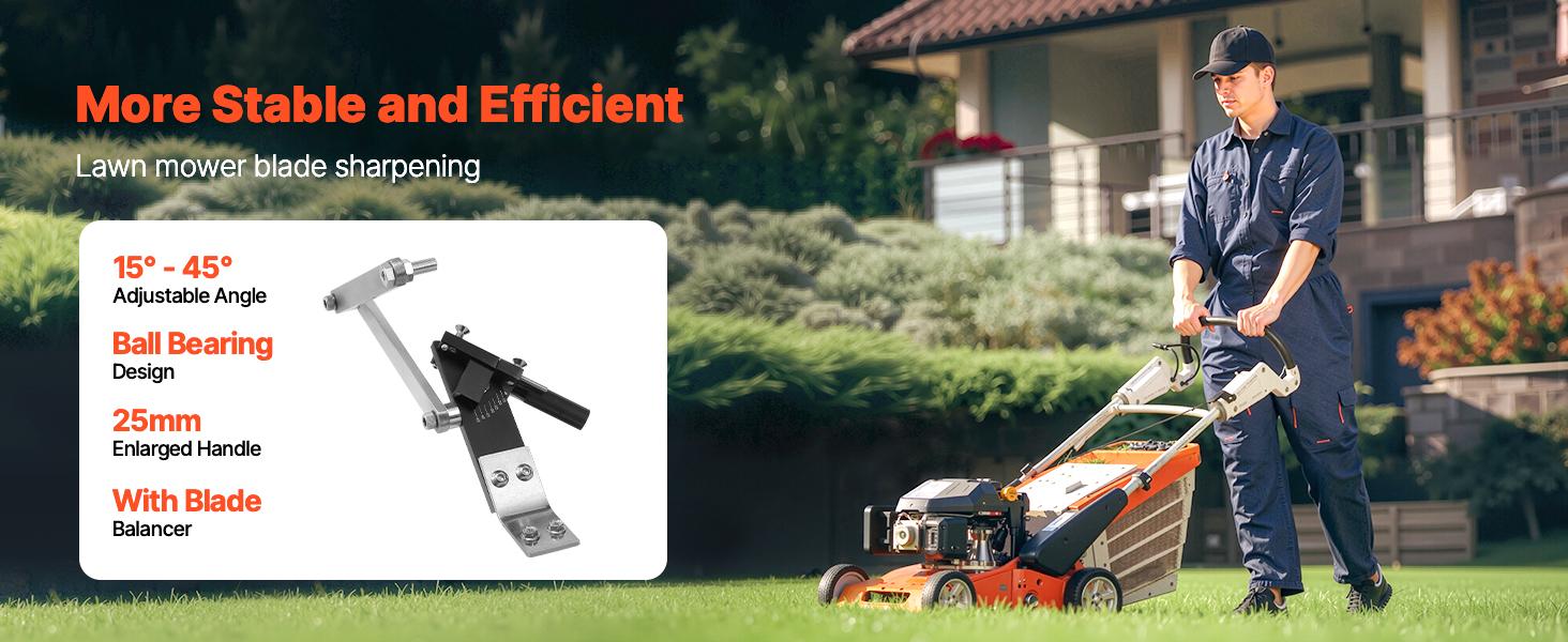 VEVOR Lawn Mower Blade Sharpener and Balancer, 15 - 45 Adjustable Lawnmower Blade Sharpening Tool with 4 Adapter Pins, Ball Bearings 25mm Enlarged Handle, Compatible with Most Angle Grinders