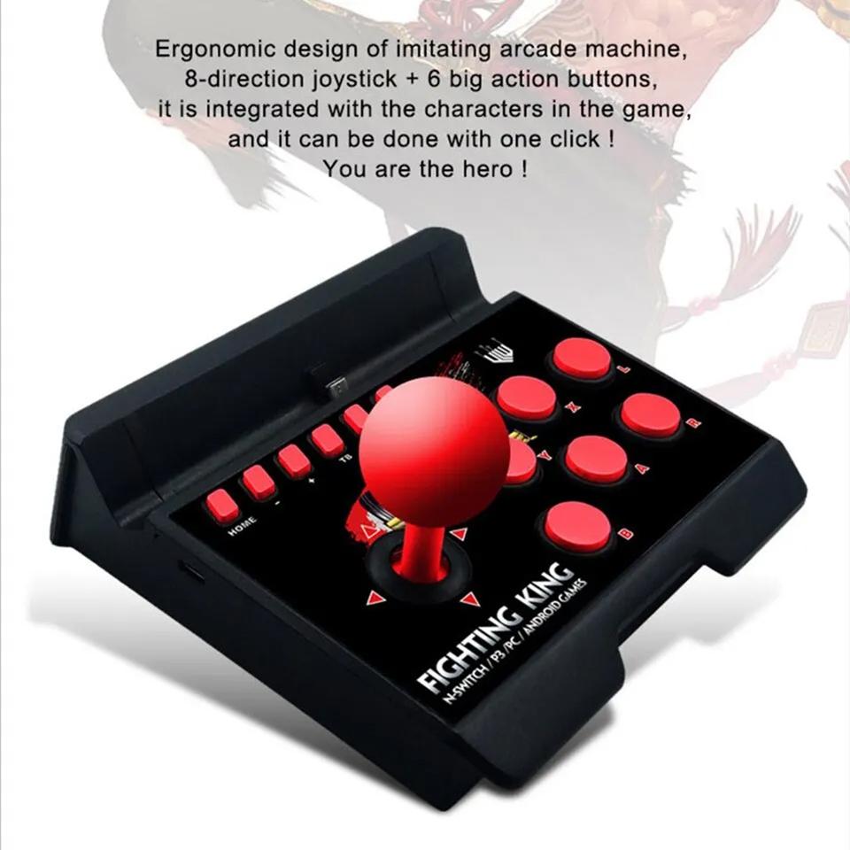 GAMINJA 4 in 1 Retro Arcade Joystick, Charging Station Turbo Fighting Stick Game Controller, Wired Rocker for PS3/Switch/PC/Android Games Console
