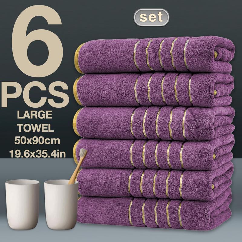 6-Piece Gold Trimmed Towels Set, Quick-Dry Absorbent Microfiber, Modern Bathroom Essentials for Home, Hotel, School Use, Absorbent Thickened Towels