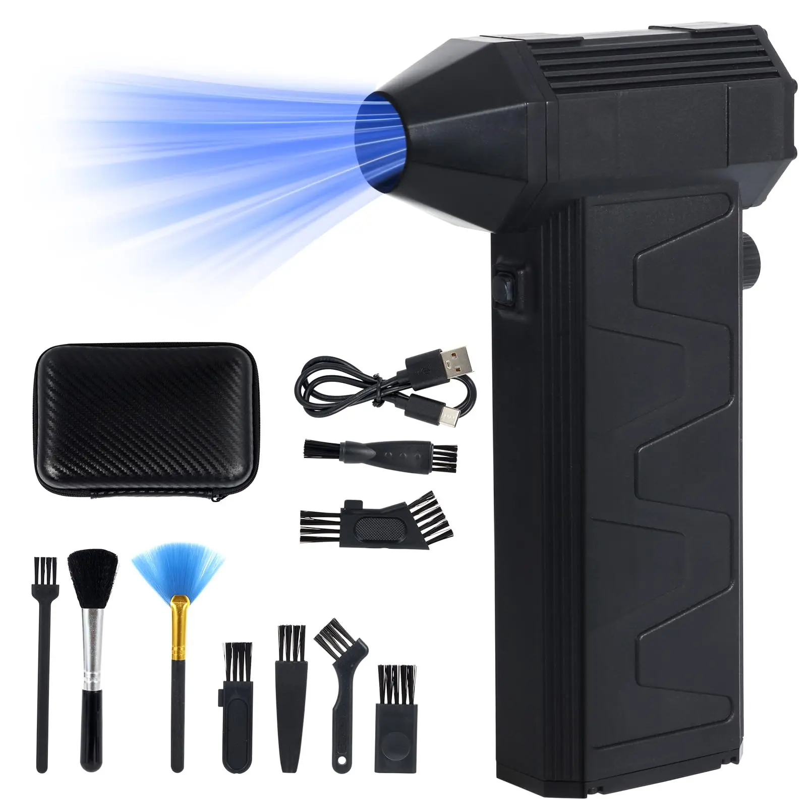 Compressed Air Duster Electric Duster- 130000RPM Super Power Electric Cleaner Kit with Adjustable, Mini Rechargeable Cordless Jet Dry Blower Air Blower for Keyboard, PC, Car Cleaning, Gifts for Men