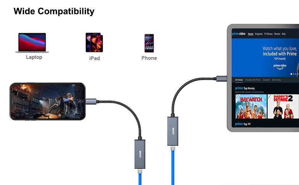 BENFEI Network Adapter HUB with USB-C to Ethernet RJ45 Gigabit Ethernet LAN Thunderbolt 3/4