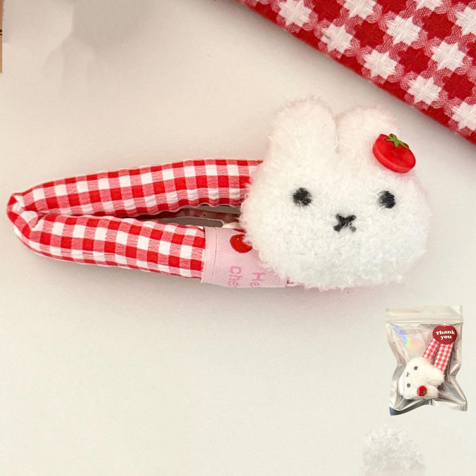 1/3 Pcs Cute Cartoon Plush Miffy Rabbit Checkered Hair Clip Sweet Fringe Side Bending Bending Clip Miffy Brand Hair Clip