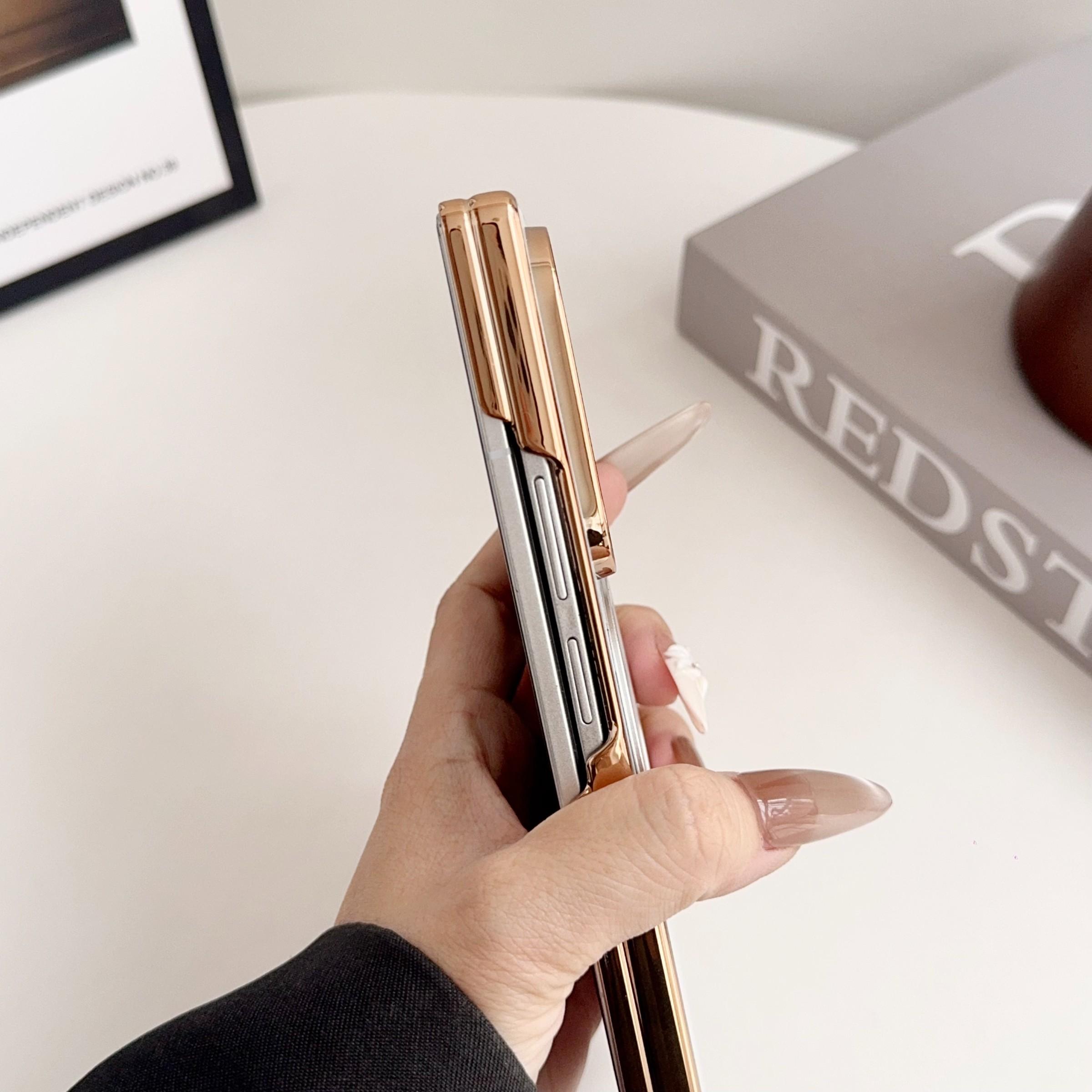 High-End Ag Frosted Electroplated Dual Axis Phone Case for Samsung Galaxy Z Fold7/6/5/4, 360° Rotating Stand, Wireless Charging Support