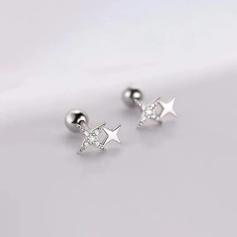 925 Silver Needle Zircon Star Bead Screw Stud Earrings For Women Party Classic Fine Jewelry Light Luxury Accessories