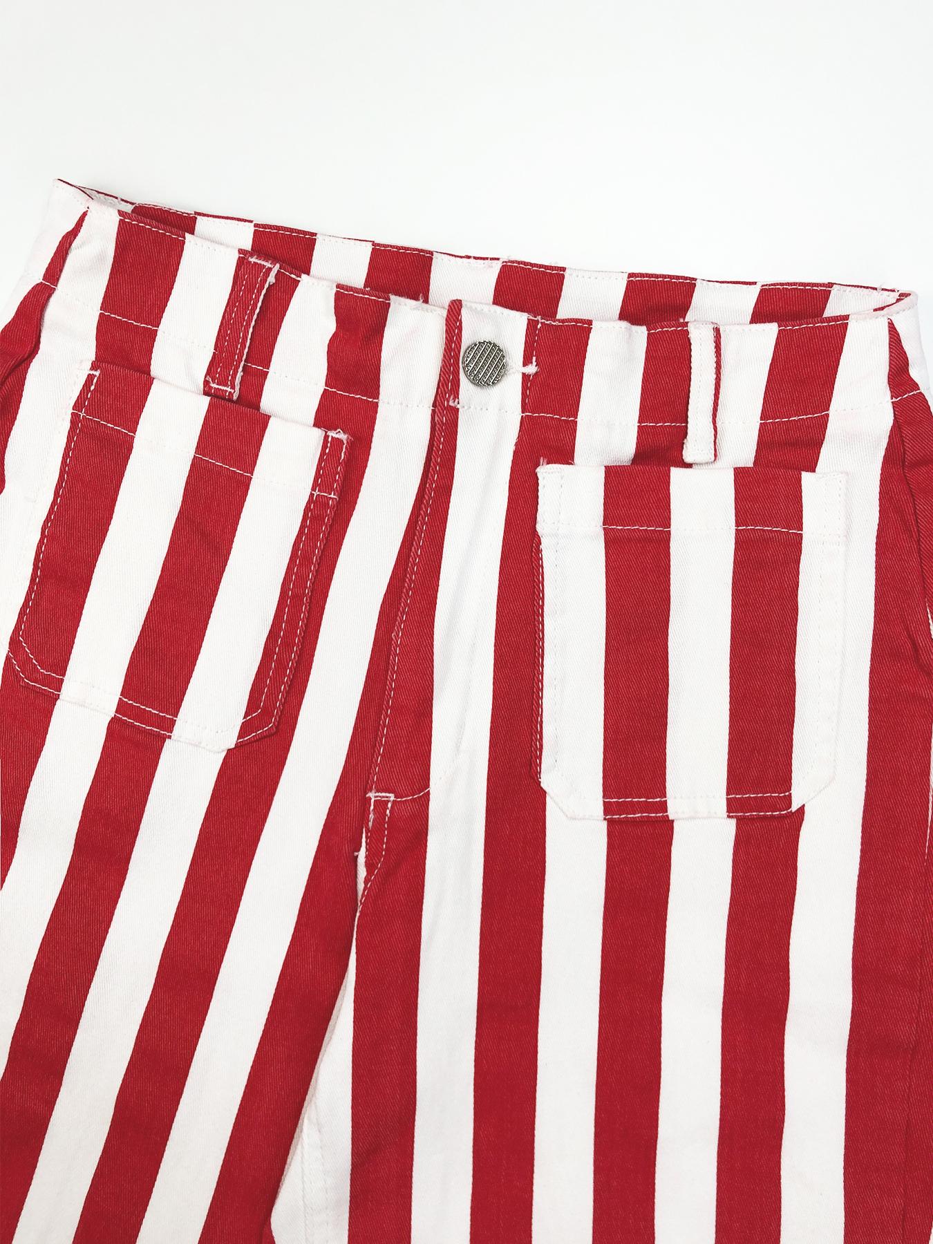 Aswulk Womens Cropped Striped Jeans Casual High Waisted Stretchy Straight Leg Denim Pants with Pockets