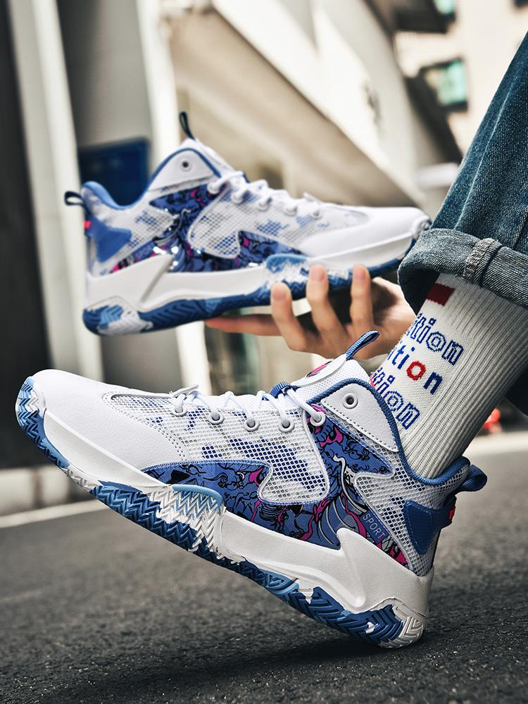 1 Pair Unisex Graffiti Performance Basketball Shoes: Shock-absorbing & Non-slip, Breathable Mesh Upper + Anti-twist Rubber Outsole + Printed Patchwork, Street Sporty Style, Ideal for Teenagers' Court Games & Daily Streetwear