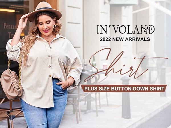 Plus Size Womens  Corduroy Shirt Long Sleeve Button Down Shirts Fall Blouses Tops Casual Jacket Shacket Loose Fit Womenswear#US 2025 Deals for You Days