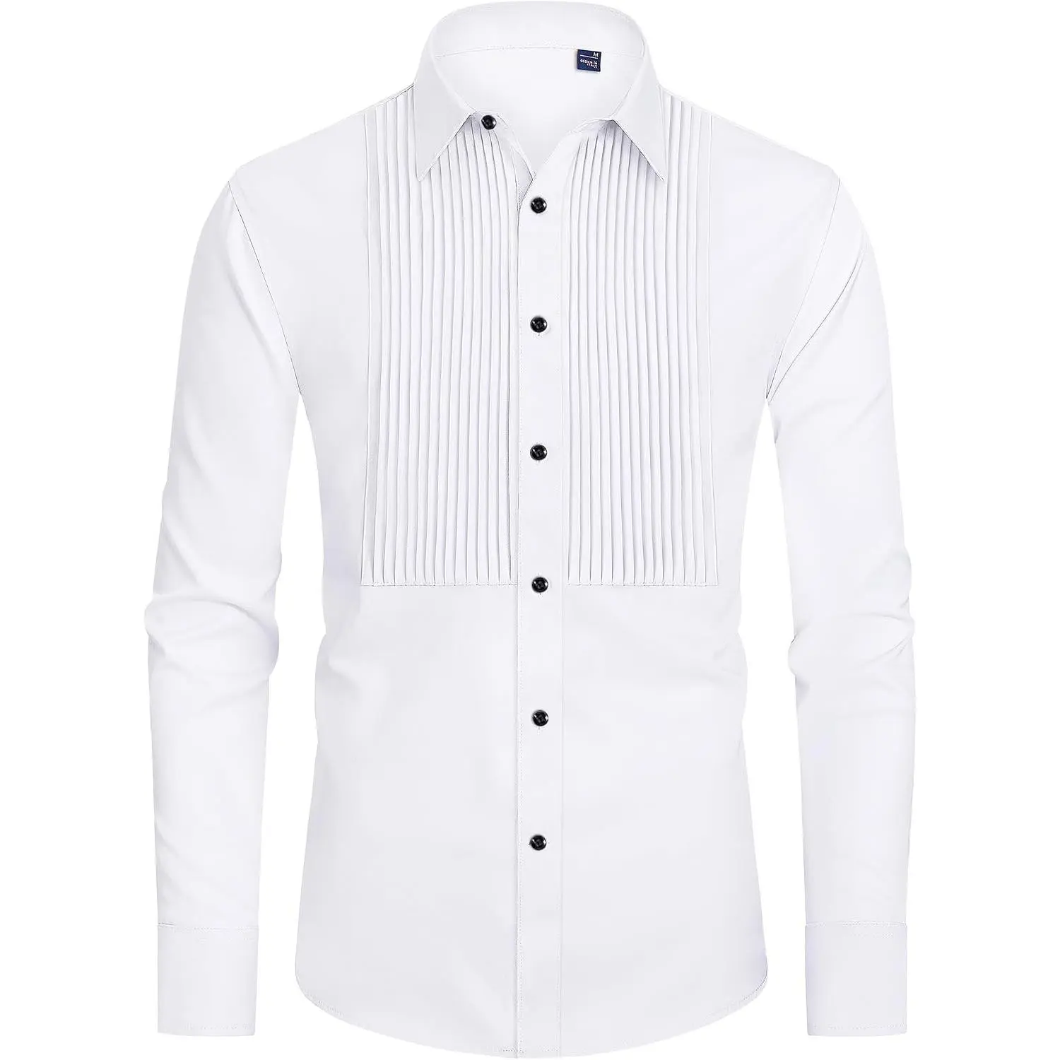 Men's Tuxedo Dress Shirt Pleated Long Sleeve Button Down Formal Shirt for Prom Party WeddingGift