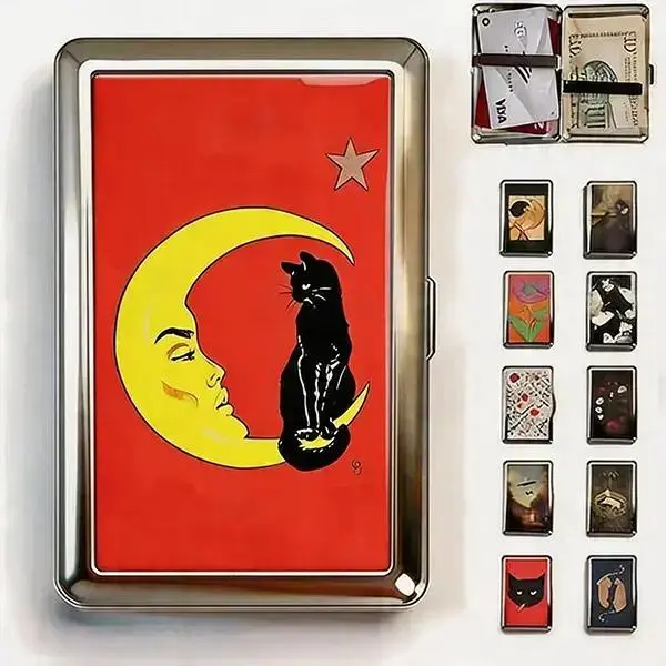 Men's Vintage Retro Art Metal Tin Card Holder Mens Wallet - Unisex Dual-Use Organizer for Cards, Trinkets, Compact Accessories, Secure Snap Closure, Portable Gift (Sports Ready)