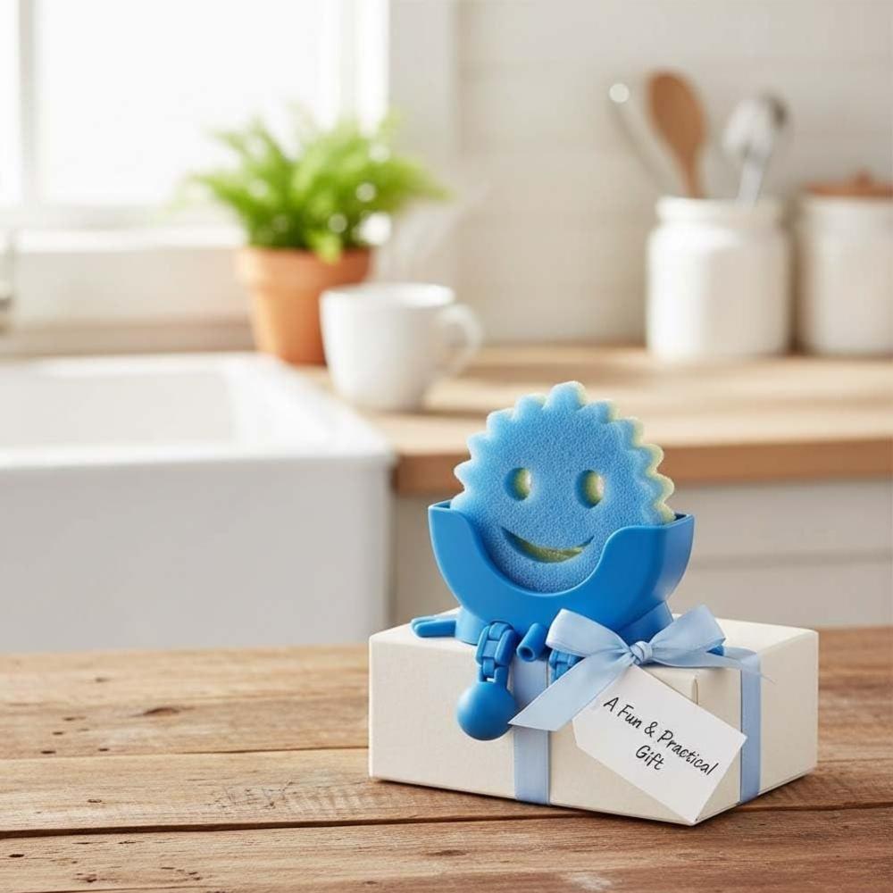3D Printed Sponge Holder for Scrub Daddy Cute Smiley Sponge Holder with Drainage Funny Sponges Stand for Kitchen Sink Accessories Organizer Storage Utility Declutter Gadgets