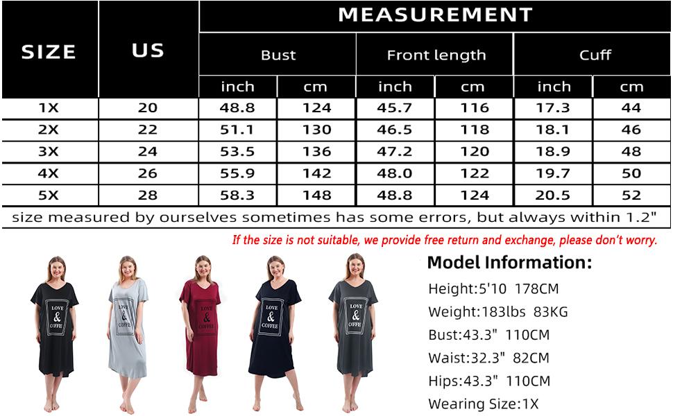 FEREMO Women's Plus Size Long Nightgown V-Neck Sleep Shirt Short Sleeve Fitted Soft Comfortable All-Season Loungewear for Indoor Wear