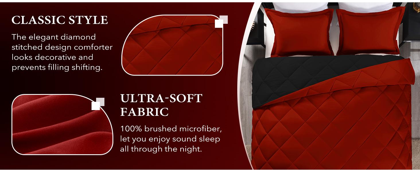 Downluxe 3 PCS Reversible Comforter Set Ultra Soft Multi-color Bedding Ultra-Soft Elegant Design Christmas Gifts Machine Washable Twin Queen King size Breathable Puffed Quilt