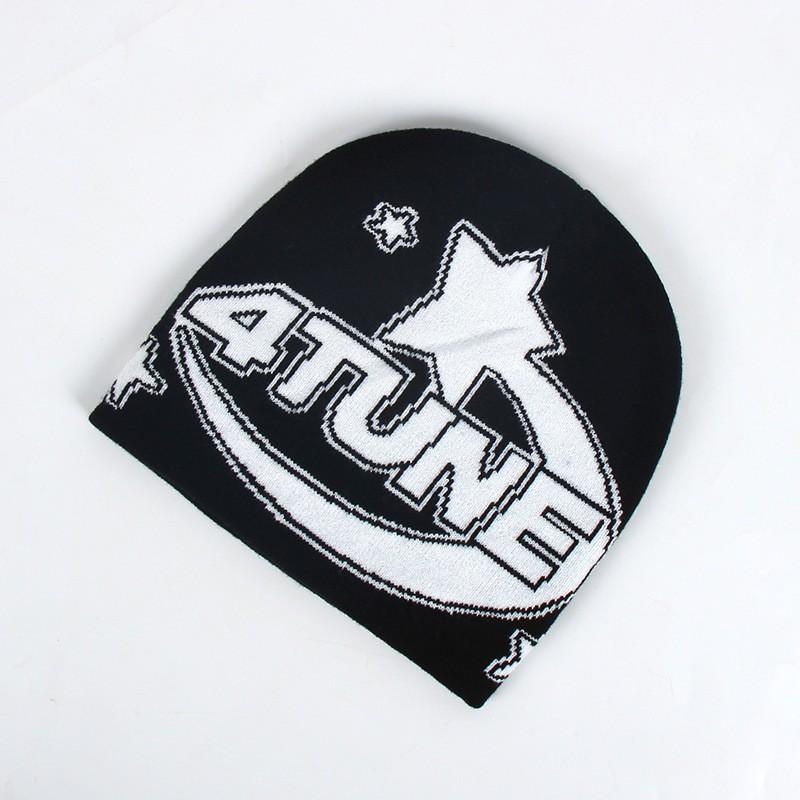 4tune Star Pattern Knit Beanie, Unisex Y2K Streetwear Skull Hat, Warm Skateboard Beanie, Perfect for Street Style, Winter, Daily Wear