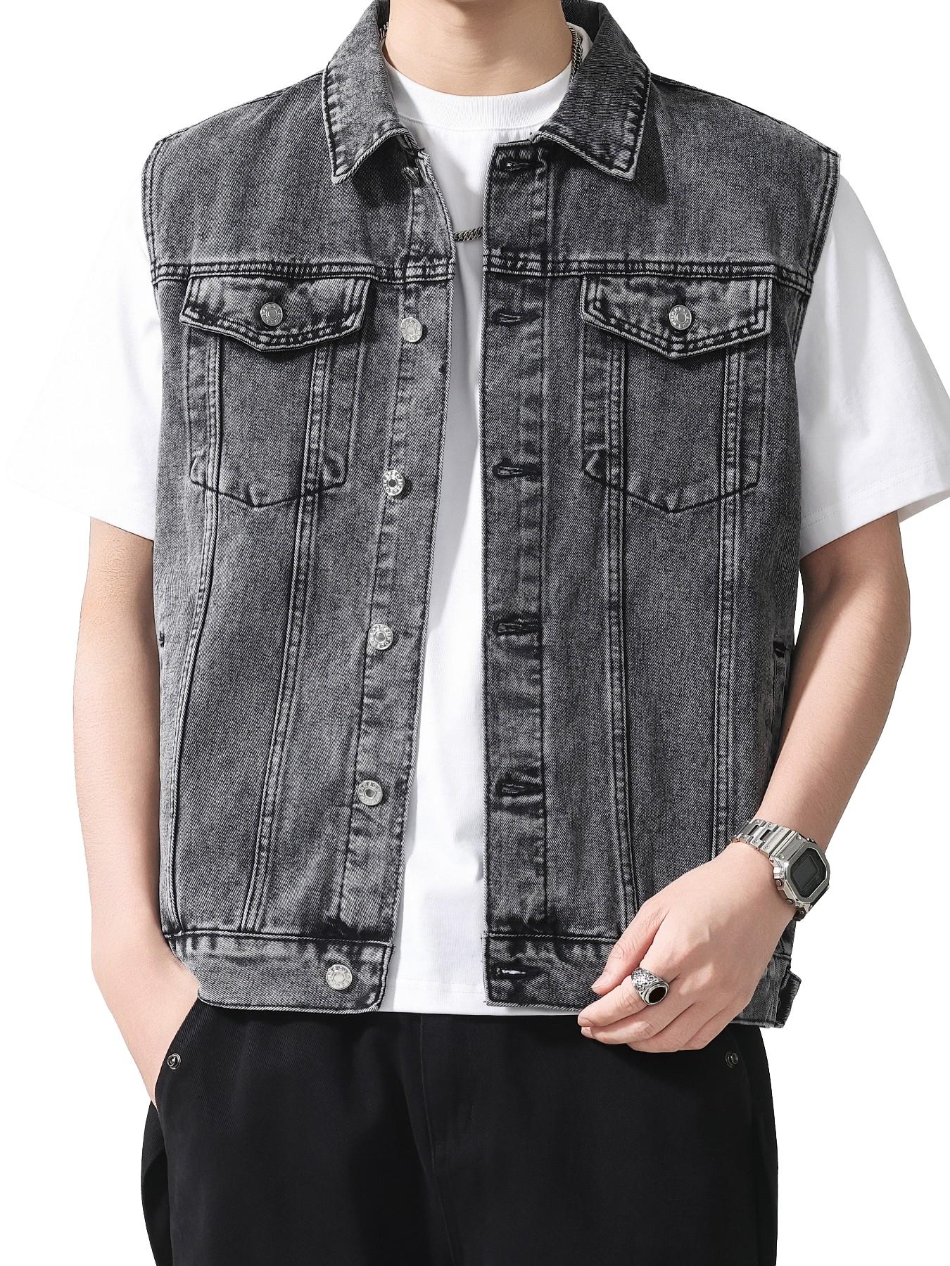 Spring Summer Men's Denim Jacket, American Vintage Classic Workwear Style, Trendy Fashion Casual Jean Vest, Regular Fit Sleeveless Top
