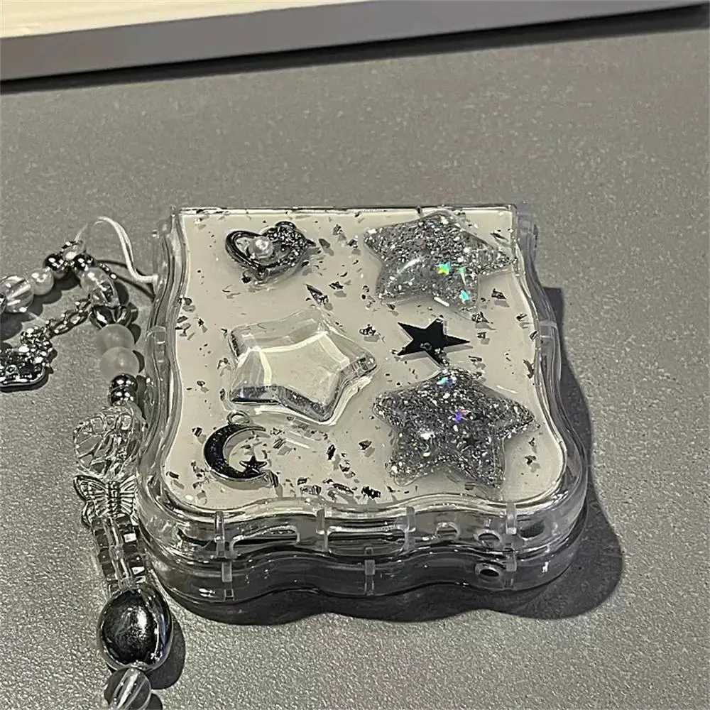 Korean 3D Glitter Star Clear Phone Case For Samsung Galaxy Flip 7/6 Flip5 Flip4 Flip3 Epoxy Cover Wavy Border Protective Cover