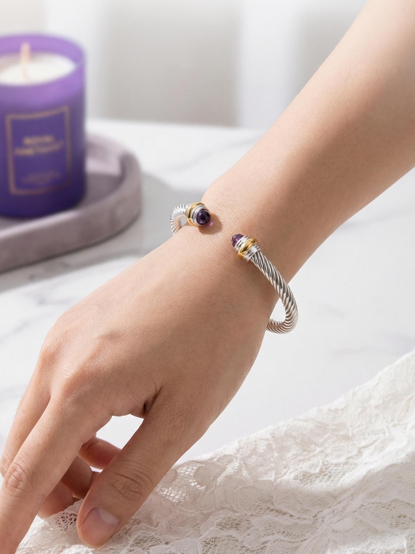 Adjustable Diamond-encrusted Wire Rope Bracelet, a Versatile Punk, Fashionable, Simple, and Luxury Jewelry #Jewelry/Stainless Steel/Fade-resistant/Hypoallergenic/Couples/Holidays/Parties/Ideal Gift