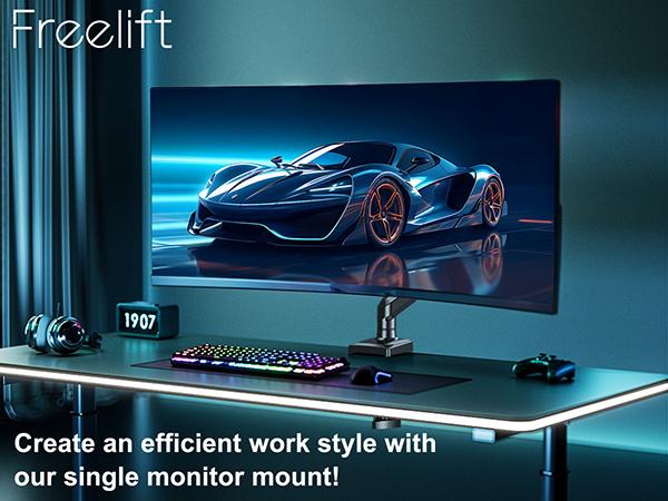 Adjustable Gas Spring Single Monitor Desk Mount 13"-32" | White/Black