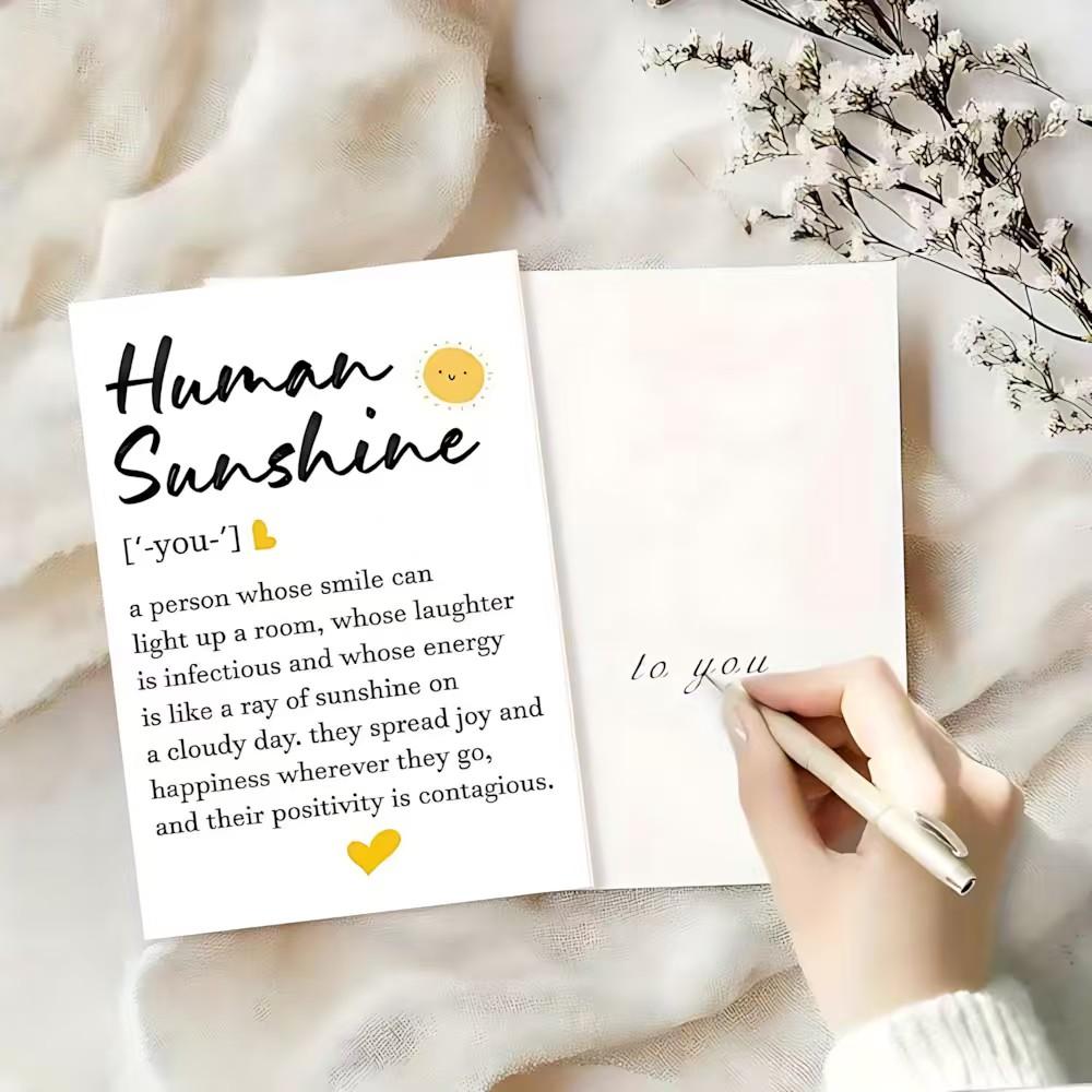 1/3/7pcs  Uplifting "Human Sunshine" Definition Greeting Card, Cute Positive Affirmation Card with Sun & Heart Design, Perfect Encouragement Gift for Best Friend, Sister, Colleague, Birthday, Thank You, Blank Inside for Personal Note