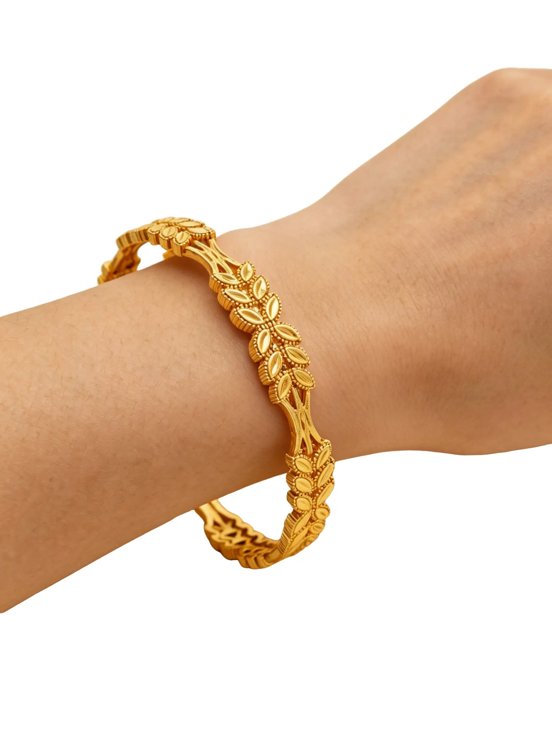 Vintage 24k Open Bangle, Hollow Carved Ethnic Bracelet, Boho Floral Style, All Seasons Wedding Jewelry for Women, Jewelry Bracelets