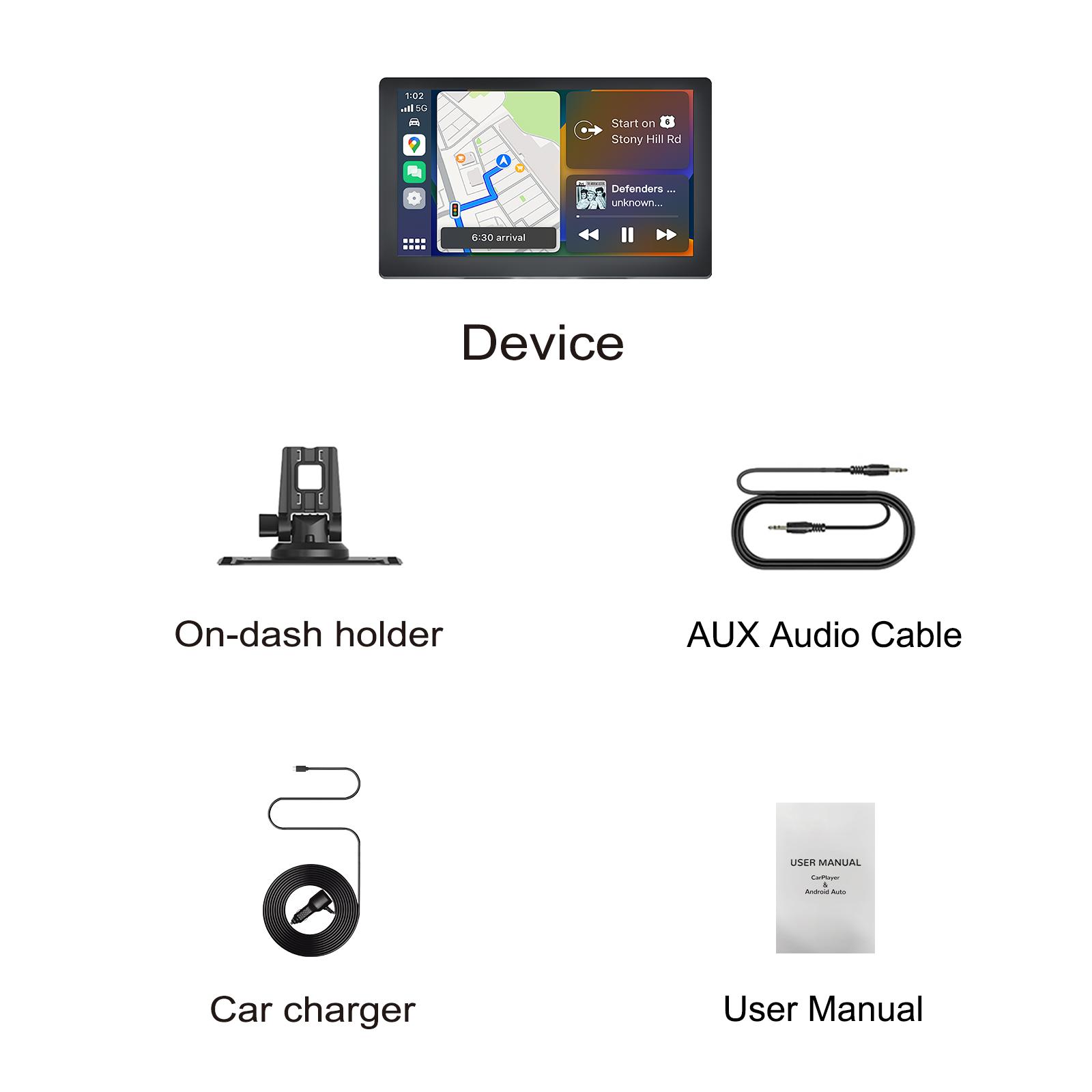 Car Smart Display, supports limited/wireless Carplay and Android Auto, supports car audio sound, supports making calls, messaging, navigation, music, airplay, aux, Screen for All Vehicles video player radio compatible cable Stereo