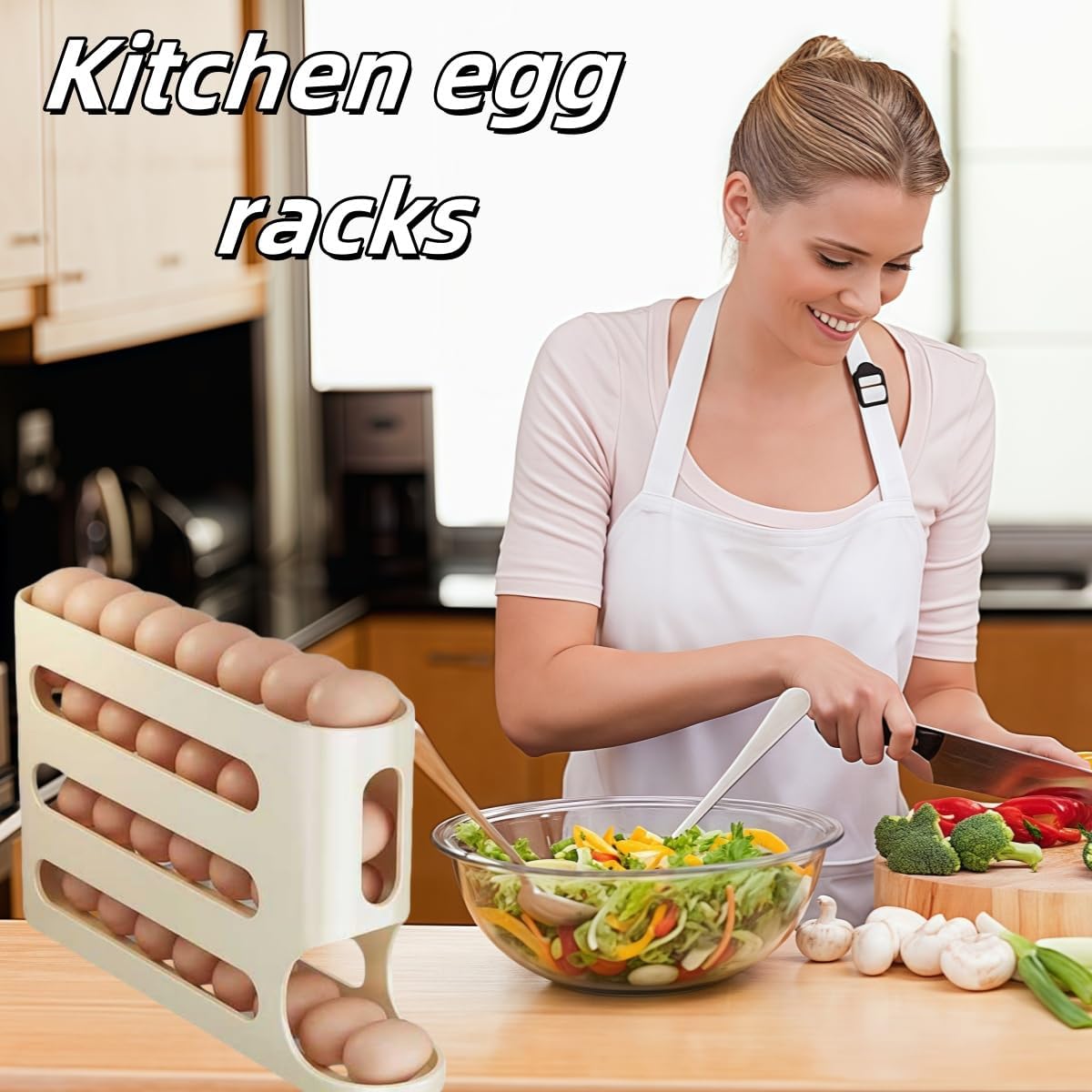Space-Saving Automatic Rolling Egg Dispenser, 4-Layer Refrigerator Egg Rack, Holds Up to 30 Eggs, Ideal for Kitchen Organization, Refrigerator Storage